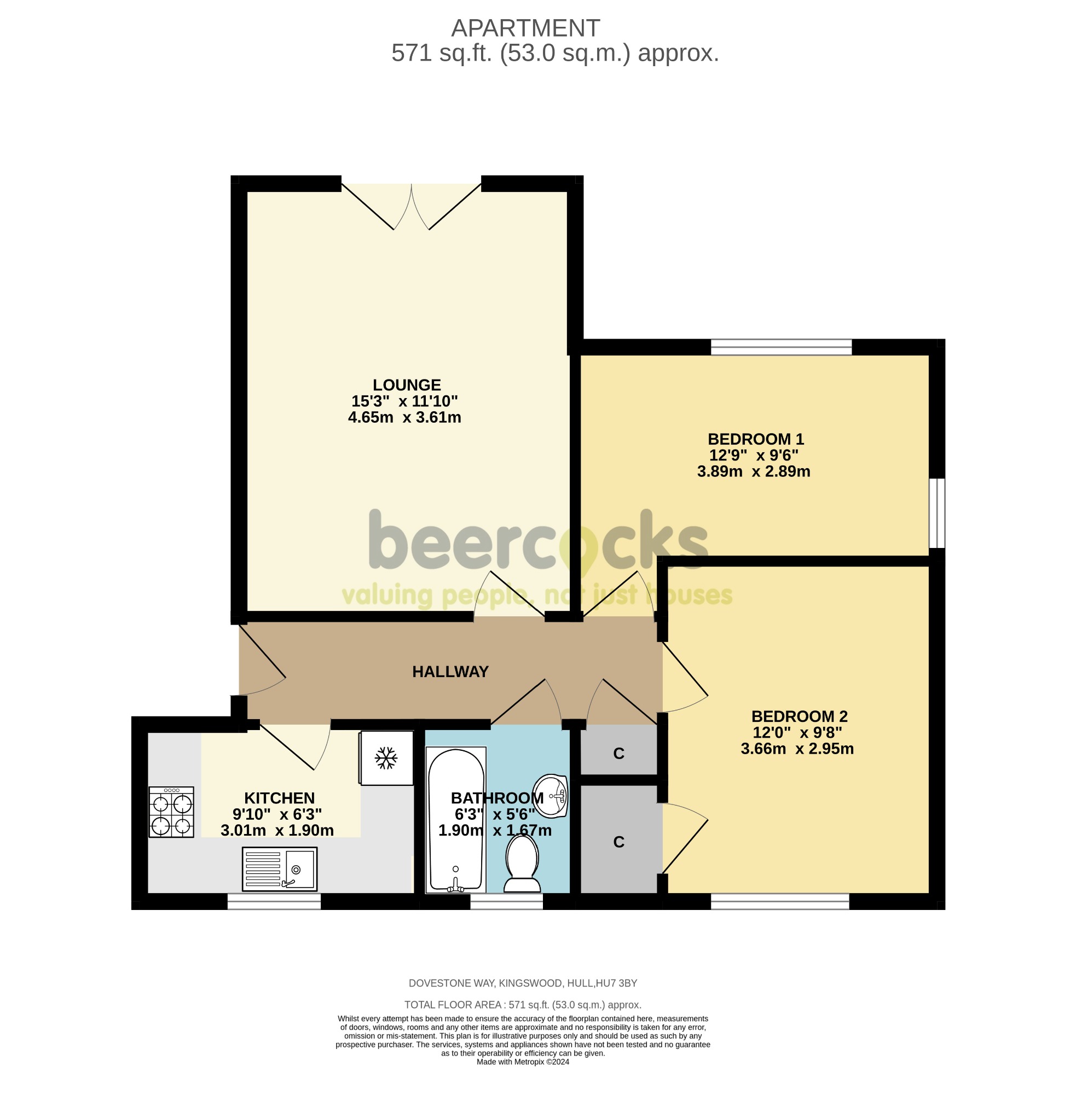 2 bed flat for sale in Dovestone Way, Hull - Property Floorplan