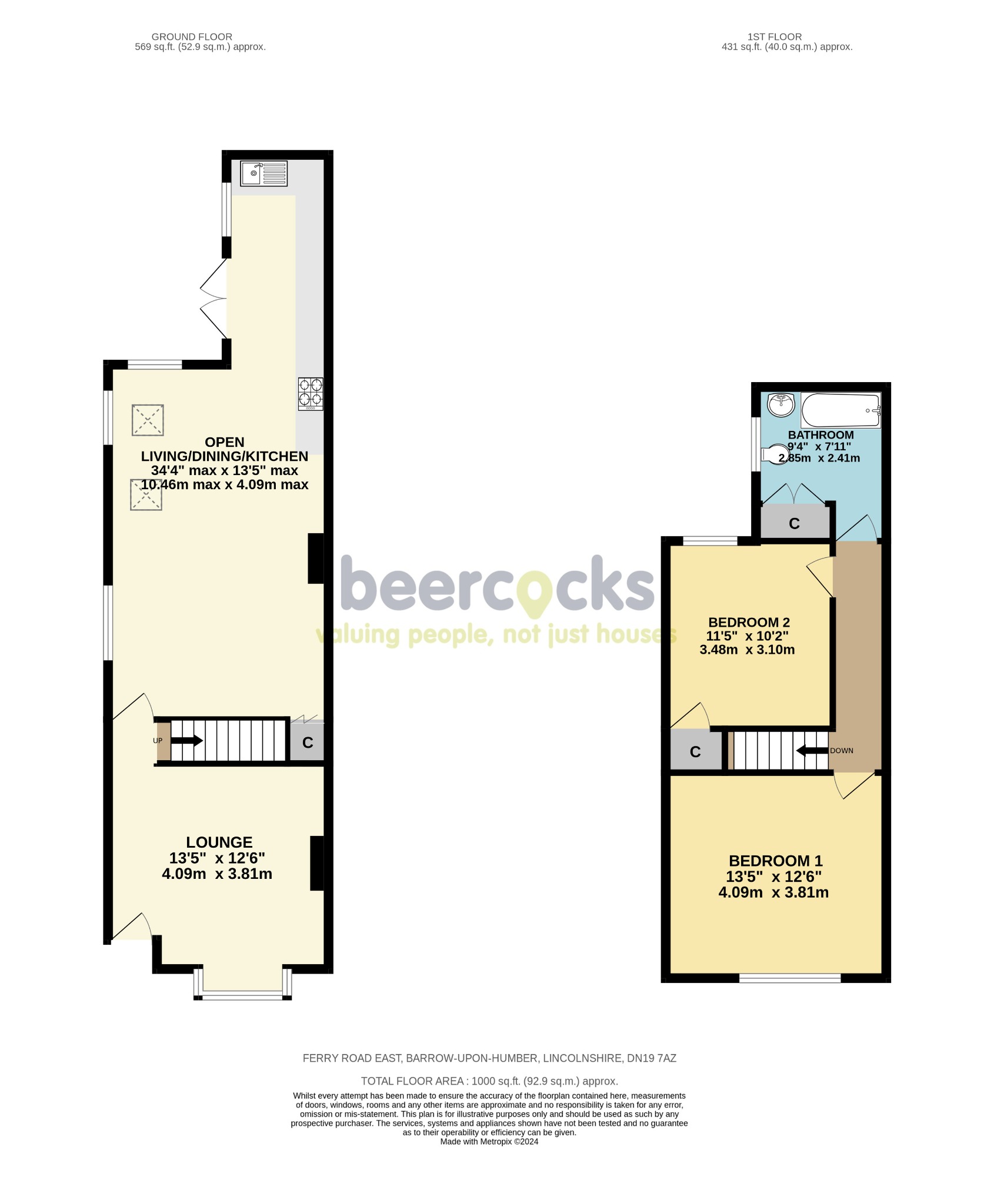 2 bed semi-detached house for sale in Ferry Road East, Barrow upon Humber - Property Floorplan