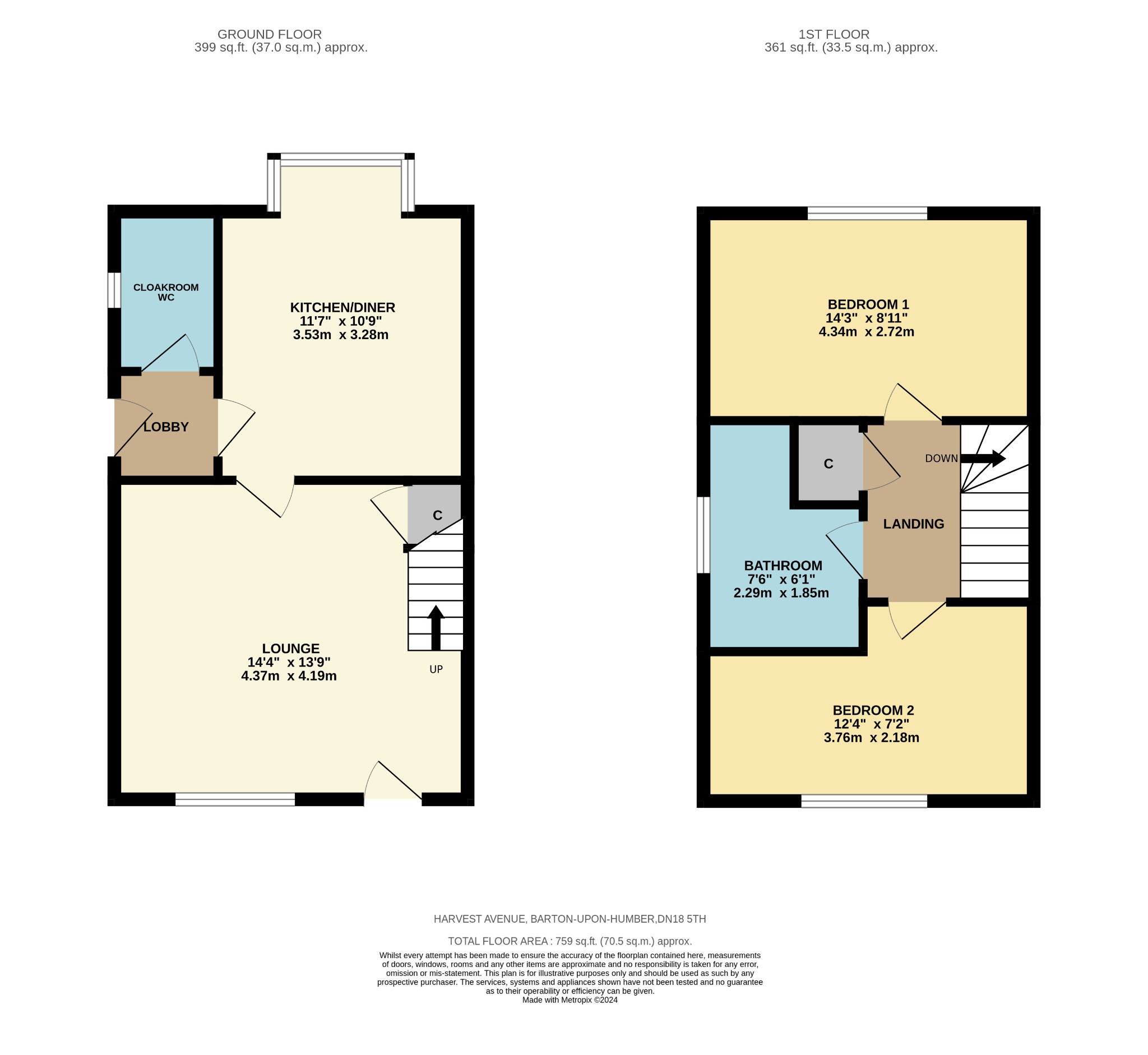 2 bed semi-detached house for sale in Harvest Avenue, Barton upon Humber - Property Floorplan