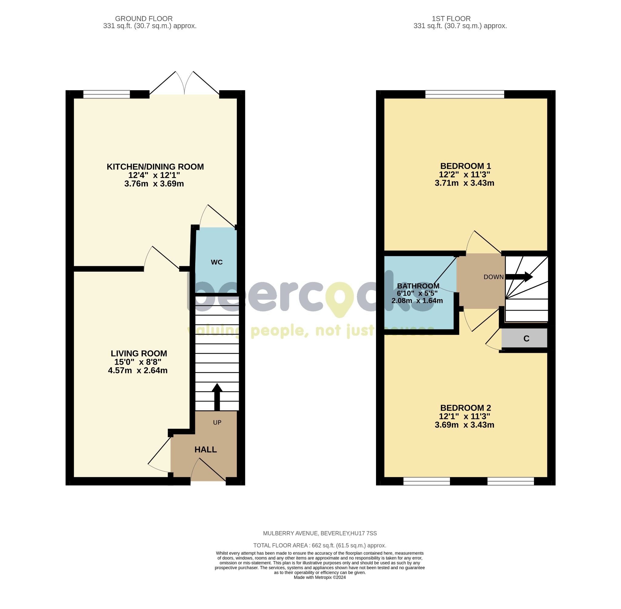 2 bed semi-detached house for sale in Mulberry Avenue, Beverley - Property Floorplan
