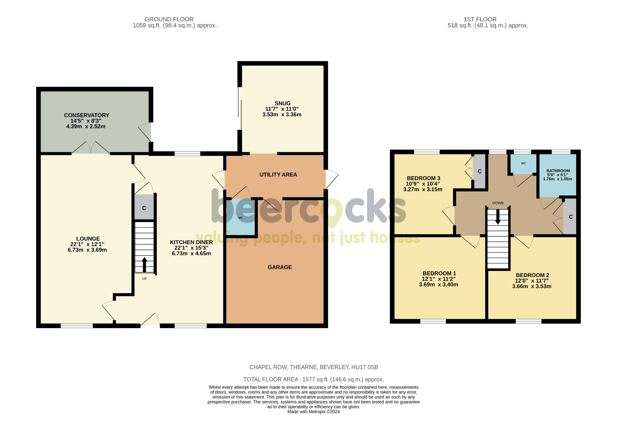 3 bed semi-detached house for sale in Chapel Row, Beverley - Property Floorplan