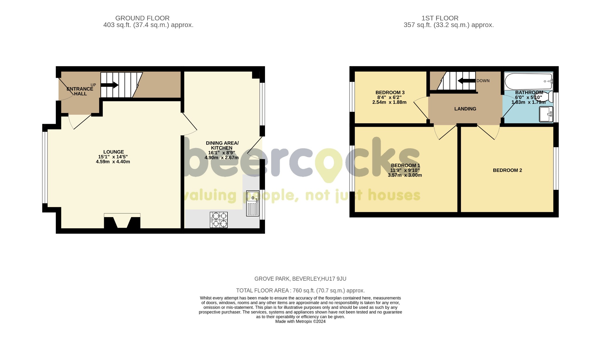 3 bed terraced house for sale in Grove Park, Beverley - Property Floorplan