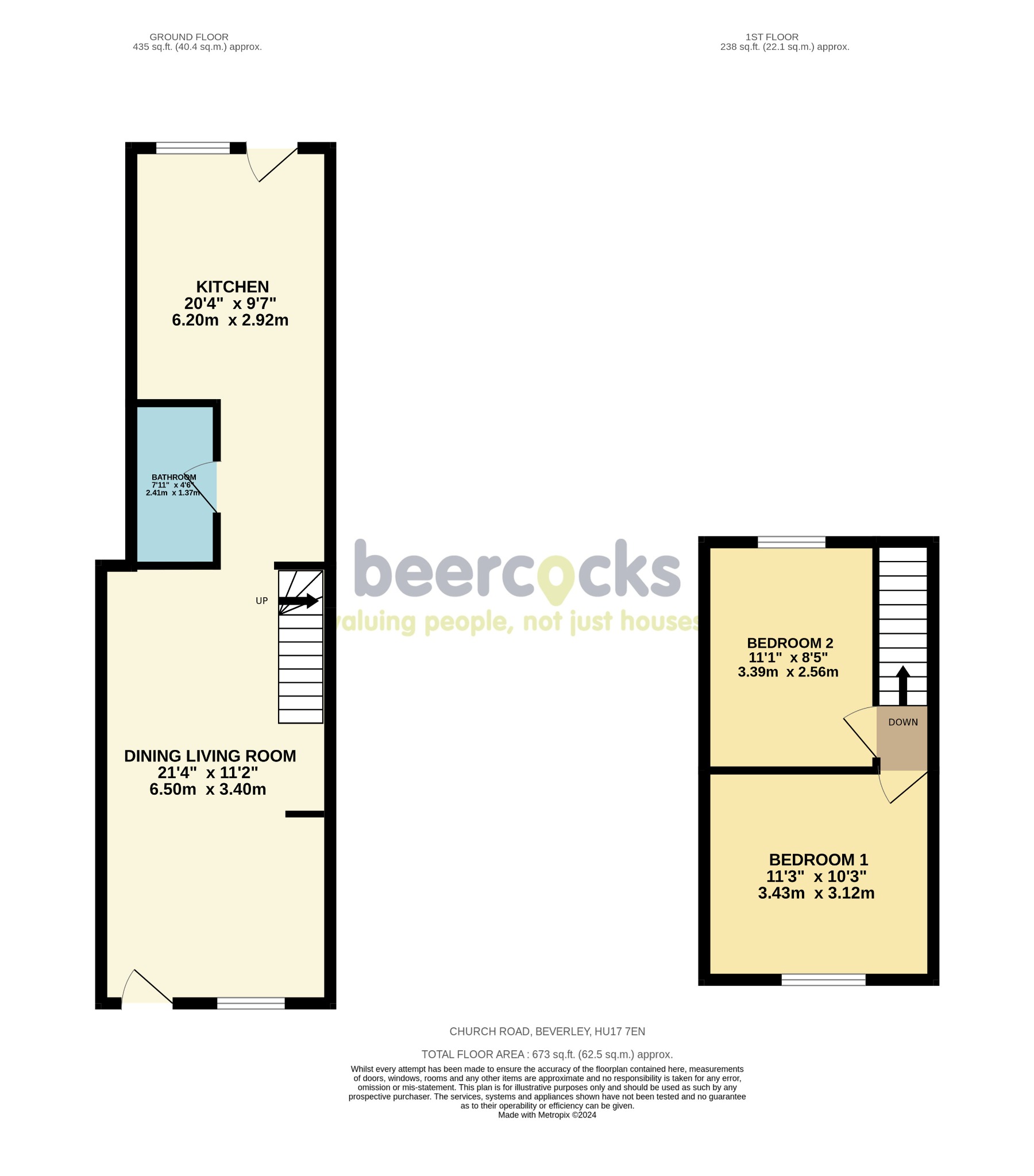 2 bed terraced house for sale in Church Road, Beverley - Property Floorplan