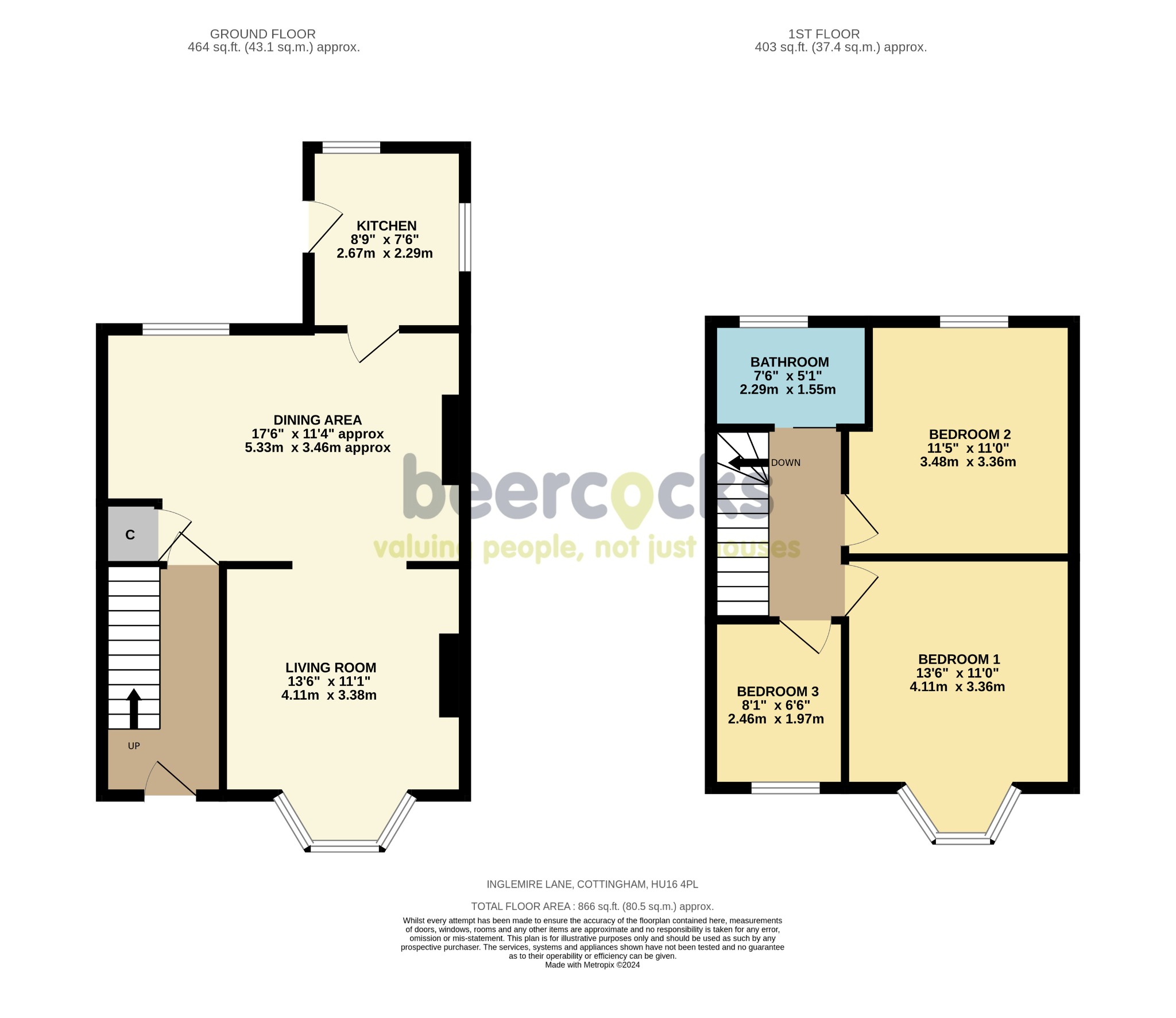 3 bed terraced house for sale in Inglemire Lane, Cottingham - Property Floorplan