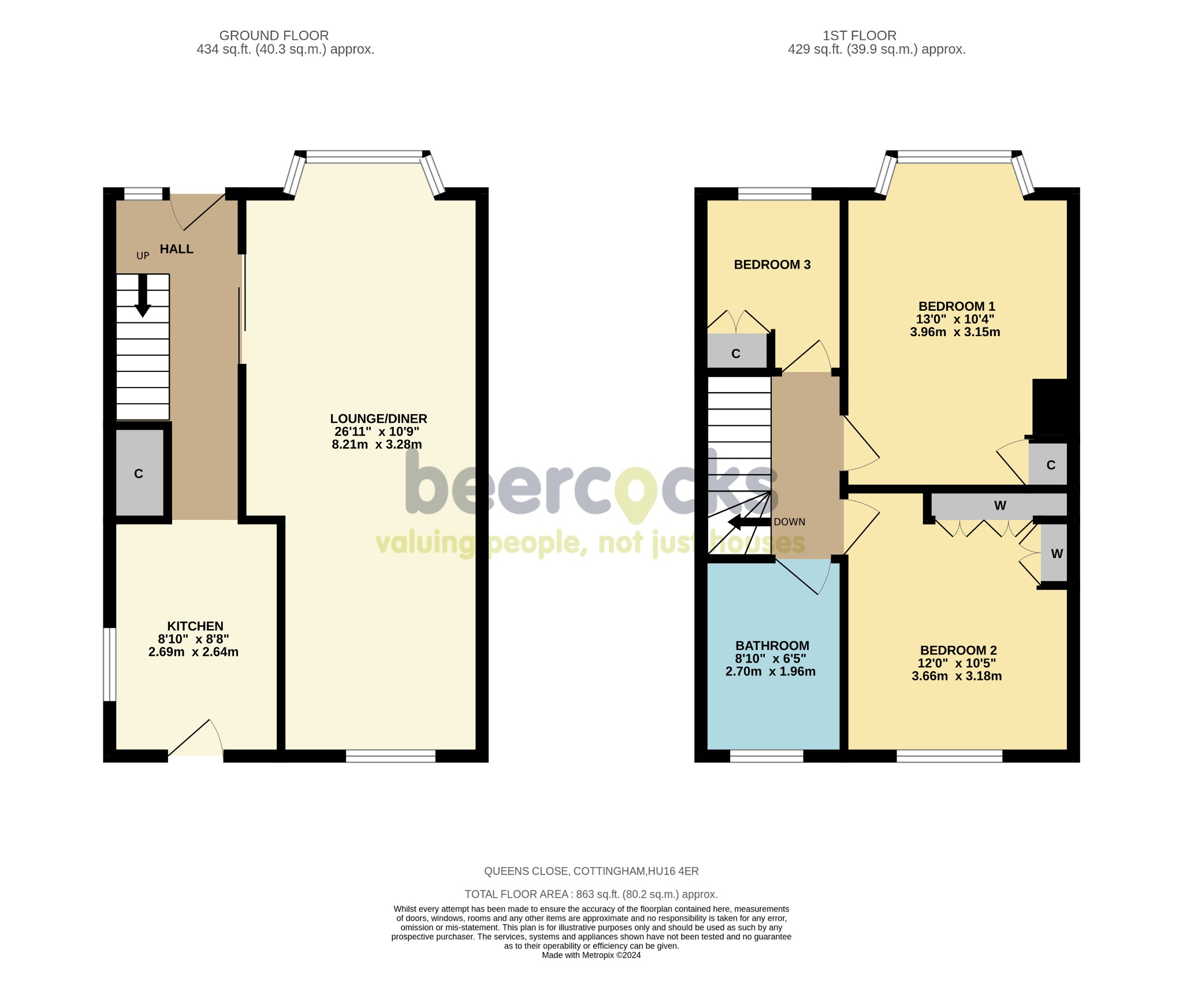 3 bed semi-detached house for sale in Queens Close, Cottingham - Property Floorplan