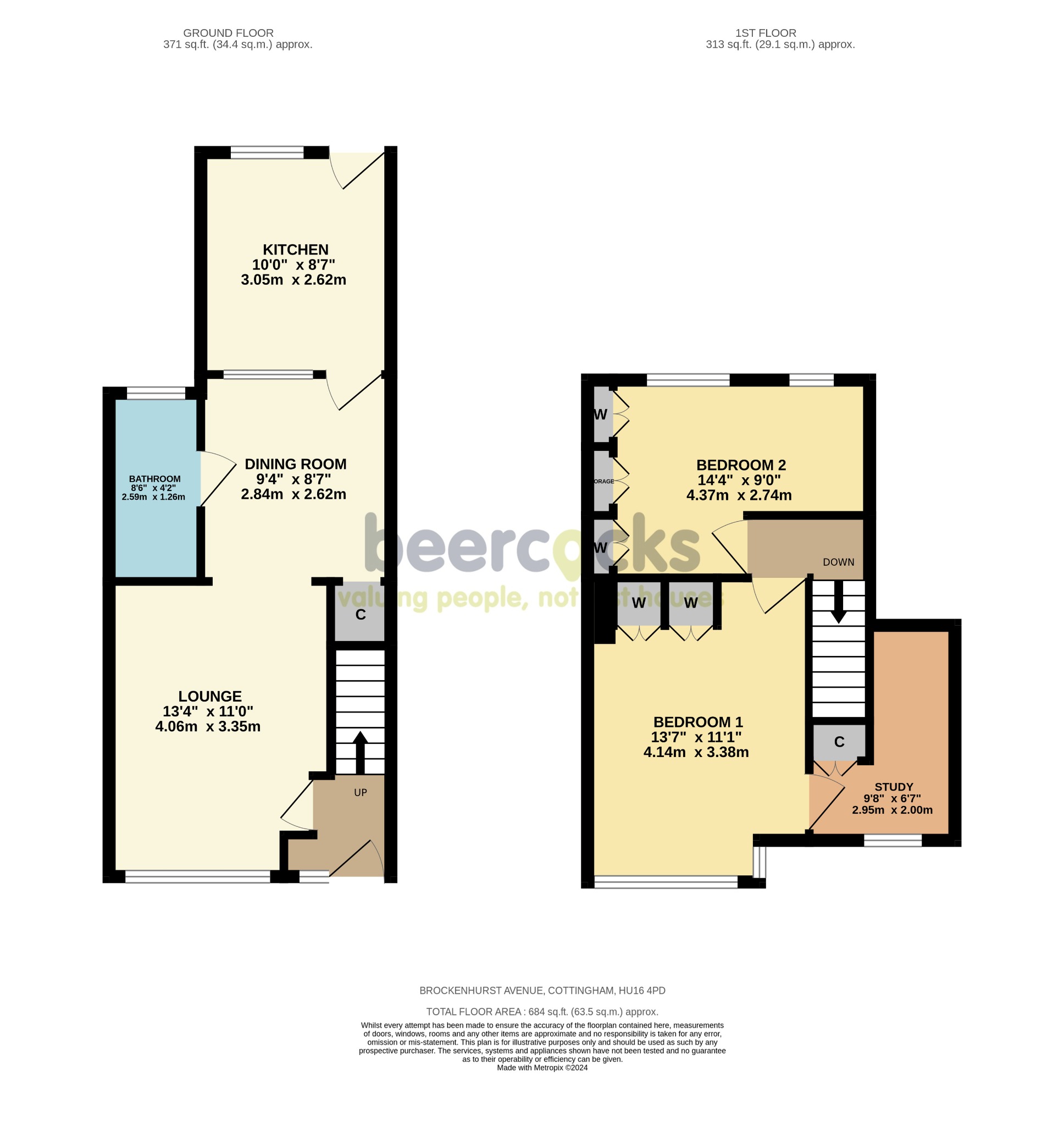 2 bed terraced house for sale in Brockenhurst Avenue, Cottingham - Property Floorplan