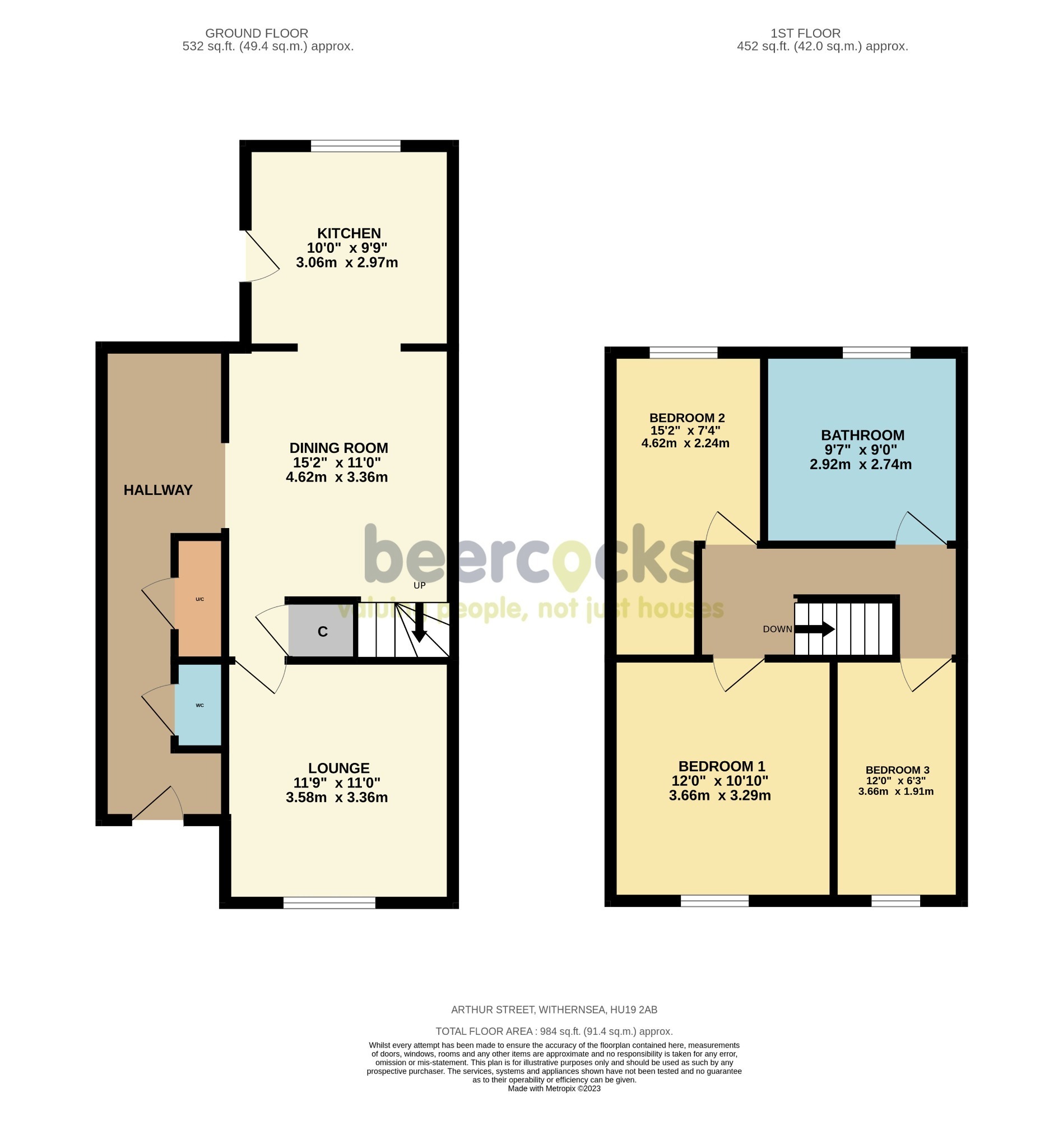 3 bed terraced house for sale in Arthur Street, Withernsea - Property Floorplan