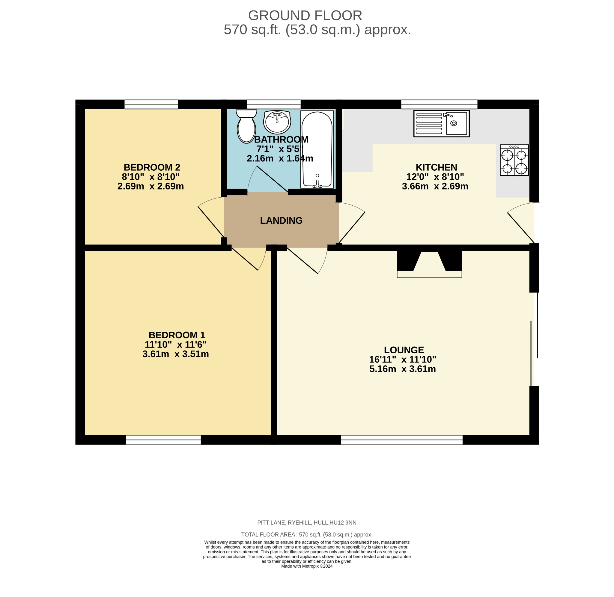 2 bed semi-detached bungalow for sale in Pitt Lane, Hull - Property Floorplan
