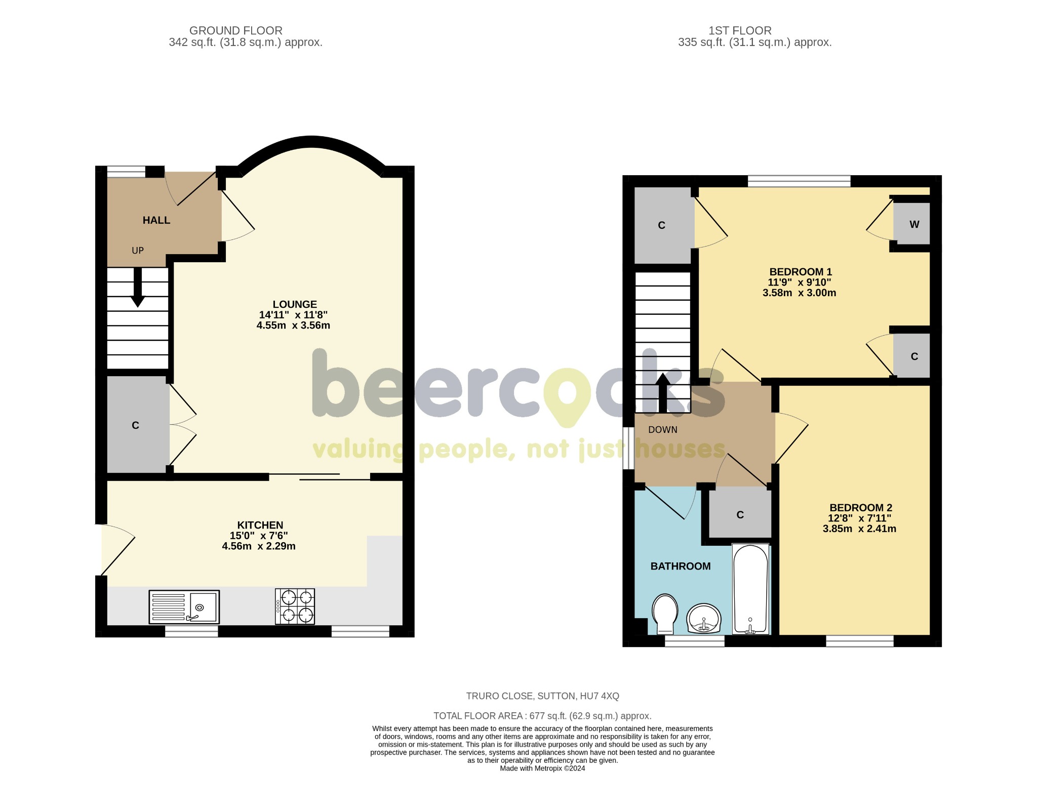 2 bed semi-detached house for sale in Truro Close, Hull - Property Floorplan