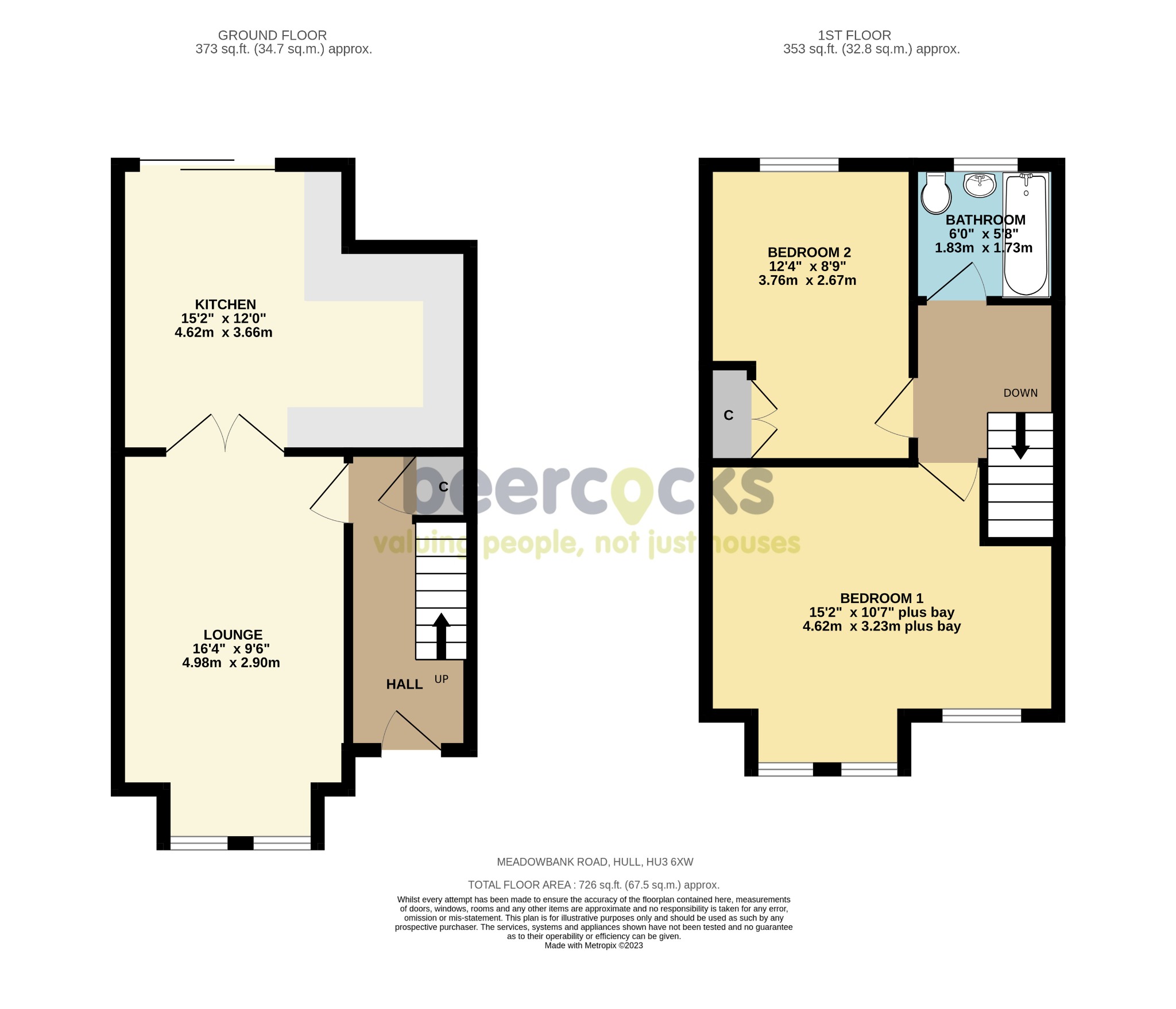 2 bed terraced house for sale in Meadowbank Road, Hull - Property Floorplan