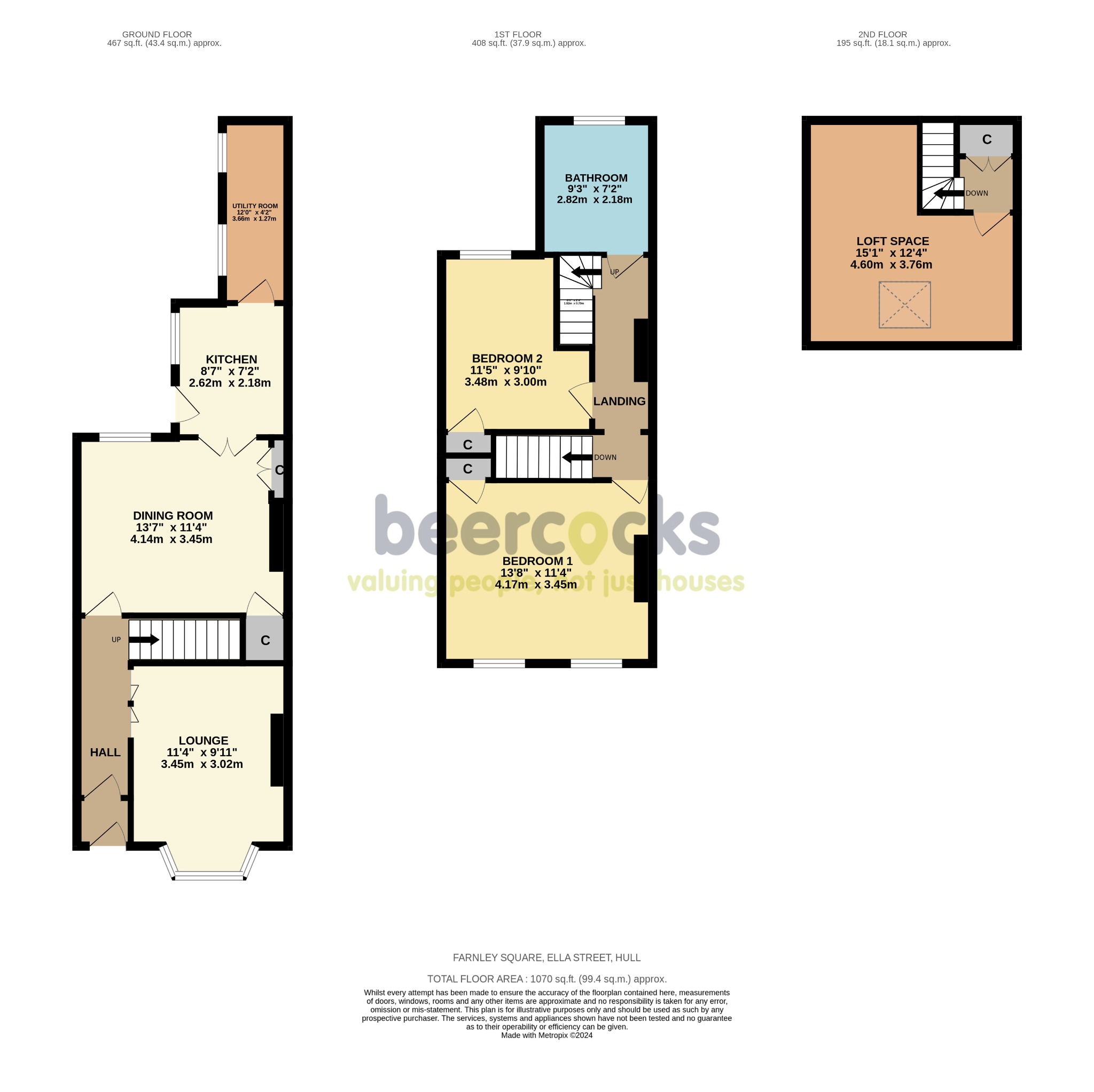 2 bed terraced house for sale in Farnley Square, Hull - Property Floorplan