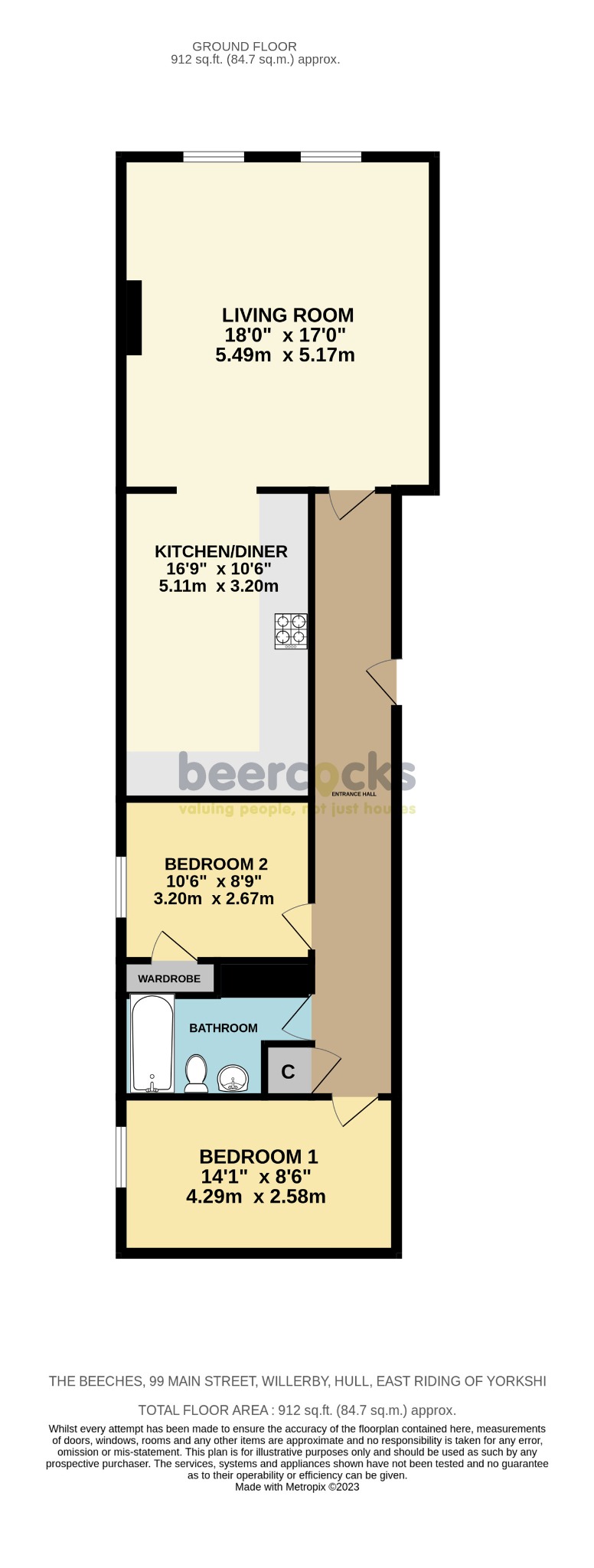2 bed flat for sale in Main Street, Hull - Property Floorplan