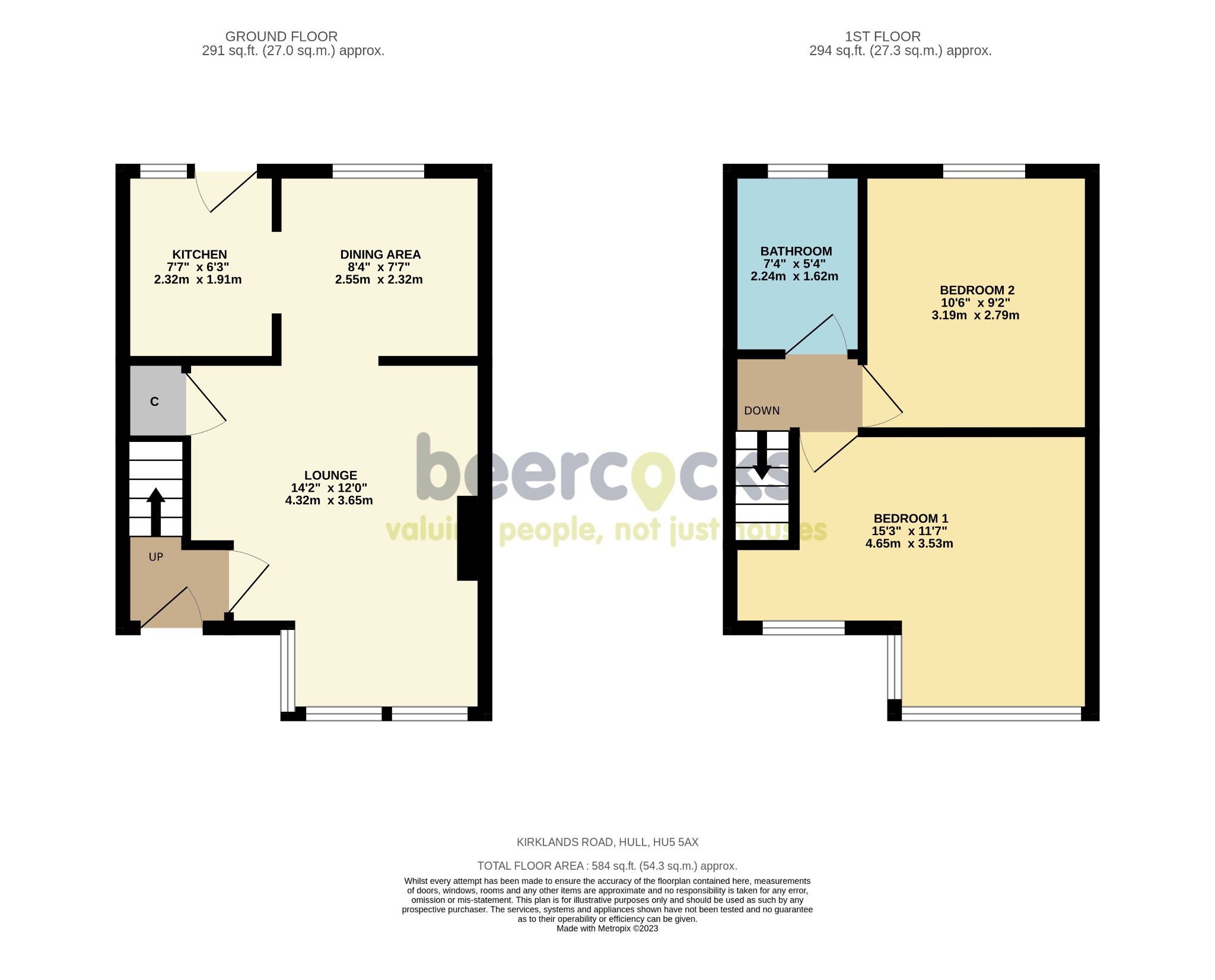 2 bed terraced house for sale in Kirklands Road, Hull - Property Floorplan