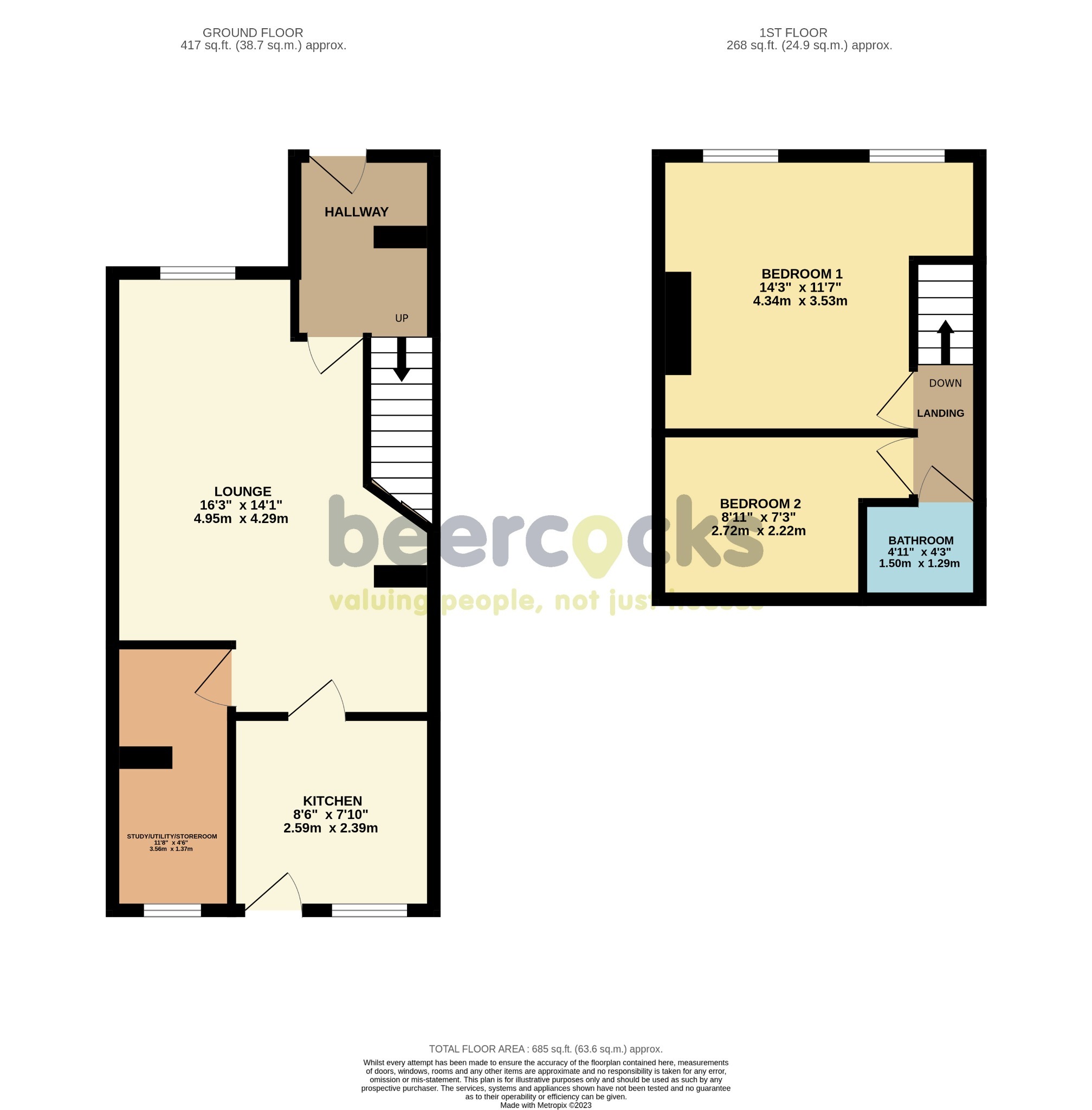 2 bed terraced house for sale in Brooklands Road, Hull - Property Floorplan