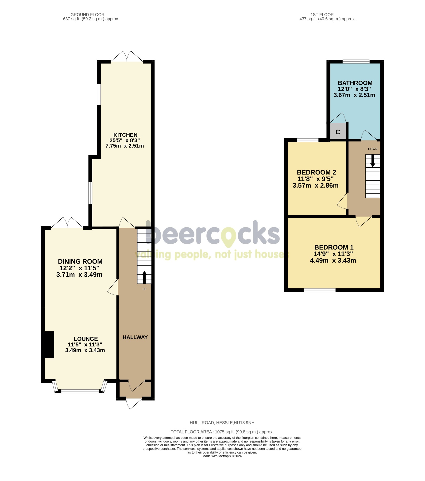 2 bed terraced house for sale in Hull Road, Hessle - Property Floorplan