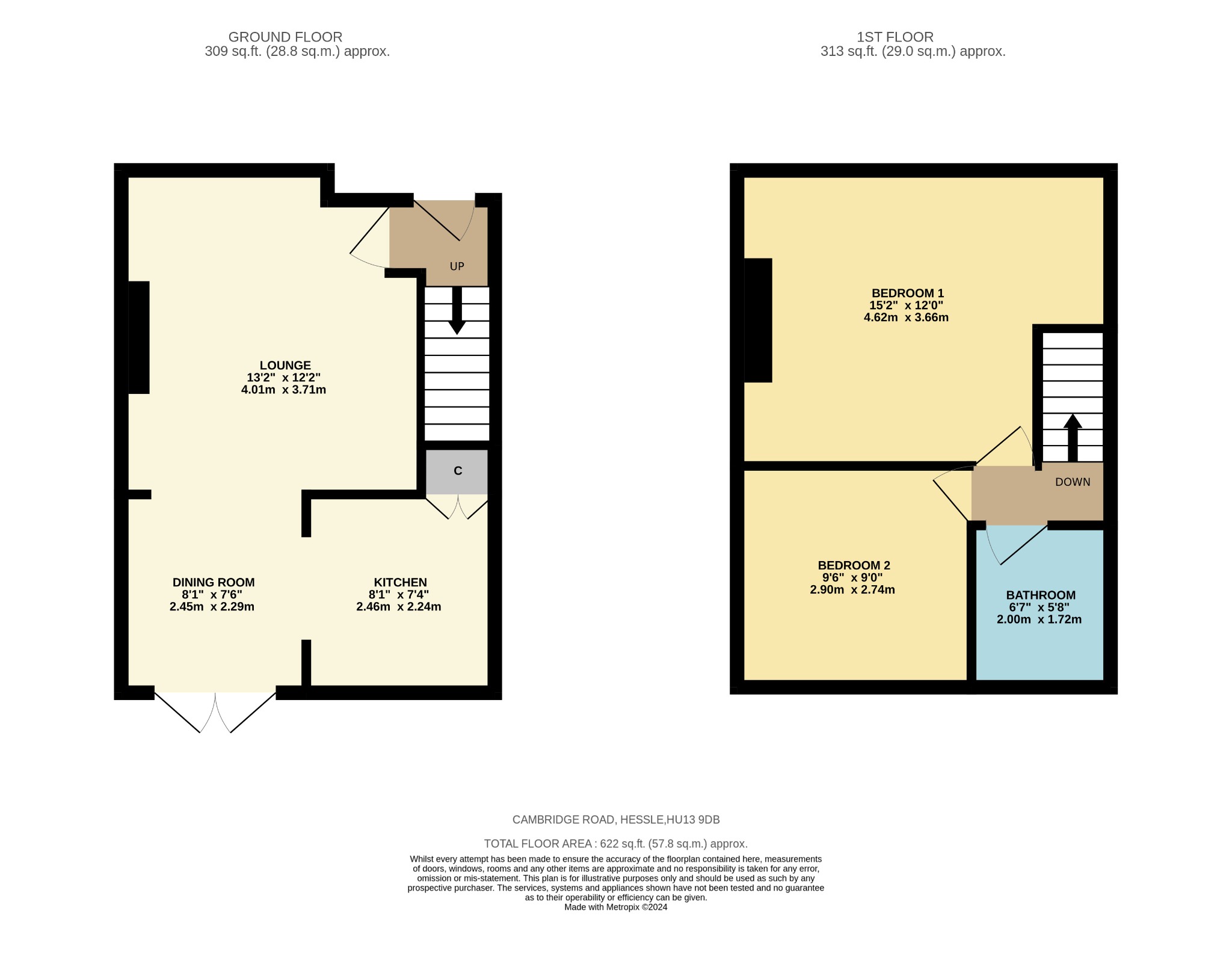 2 bed terraced house for sale in Cambridge Road, Hessle - Property Floorplan