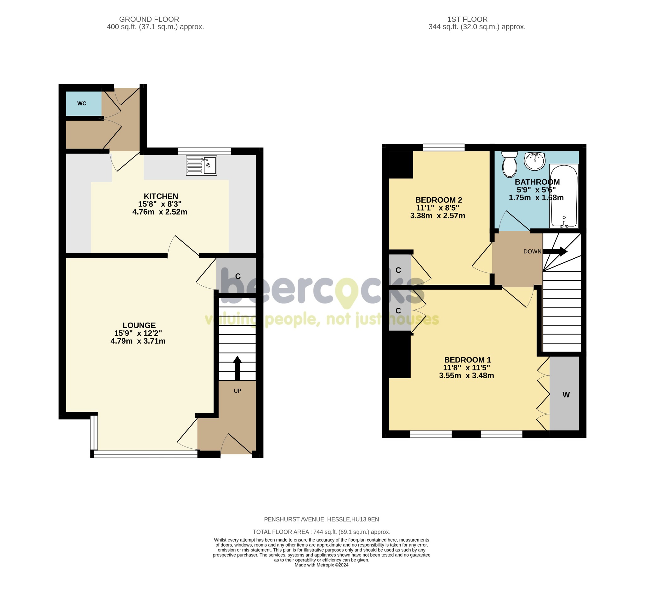 2 bed terraced house for sale in Penshurst Avenue, Hessle - Property Floorplan
