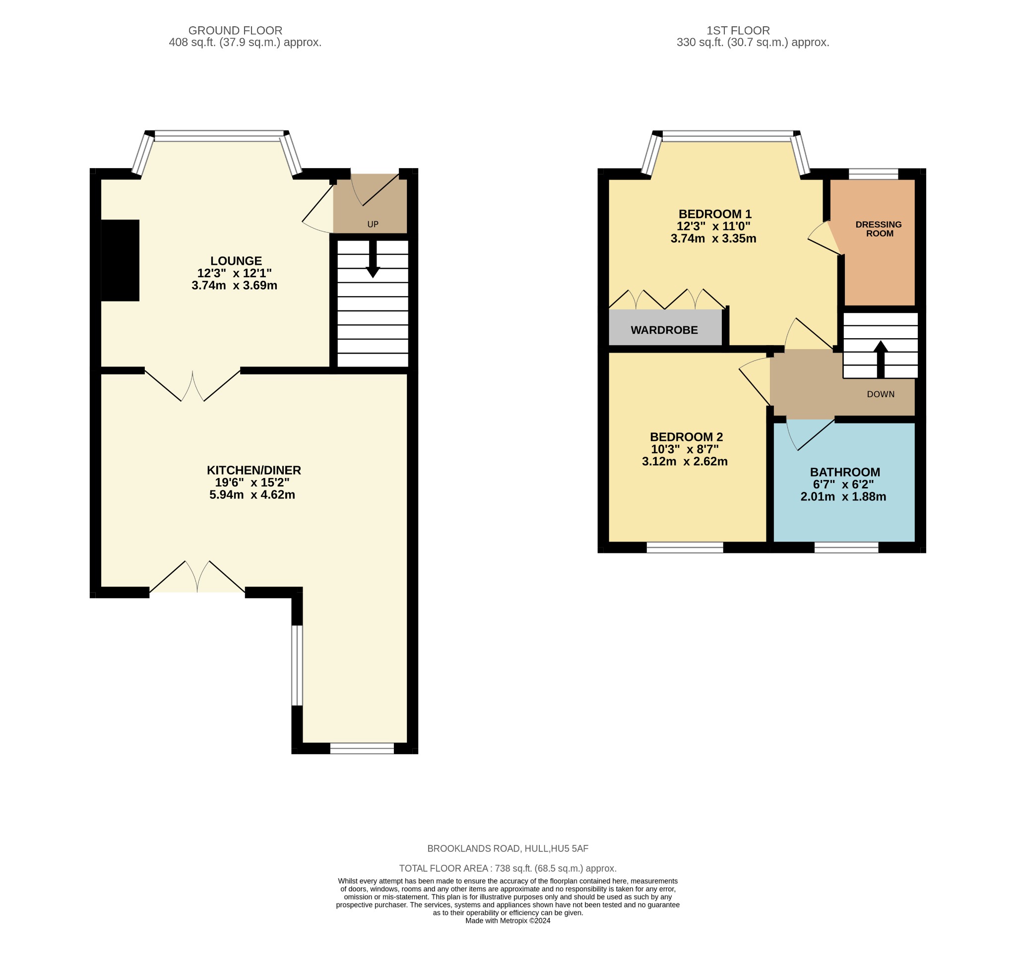 2 bed end of terrace house for sale in Brooklands Road, Hull - Property Floorplan
