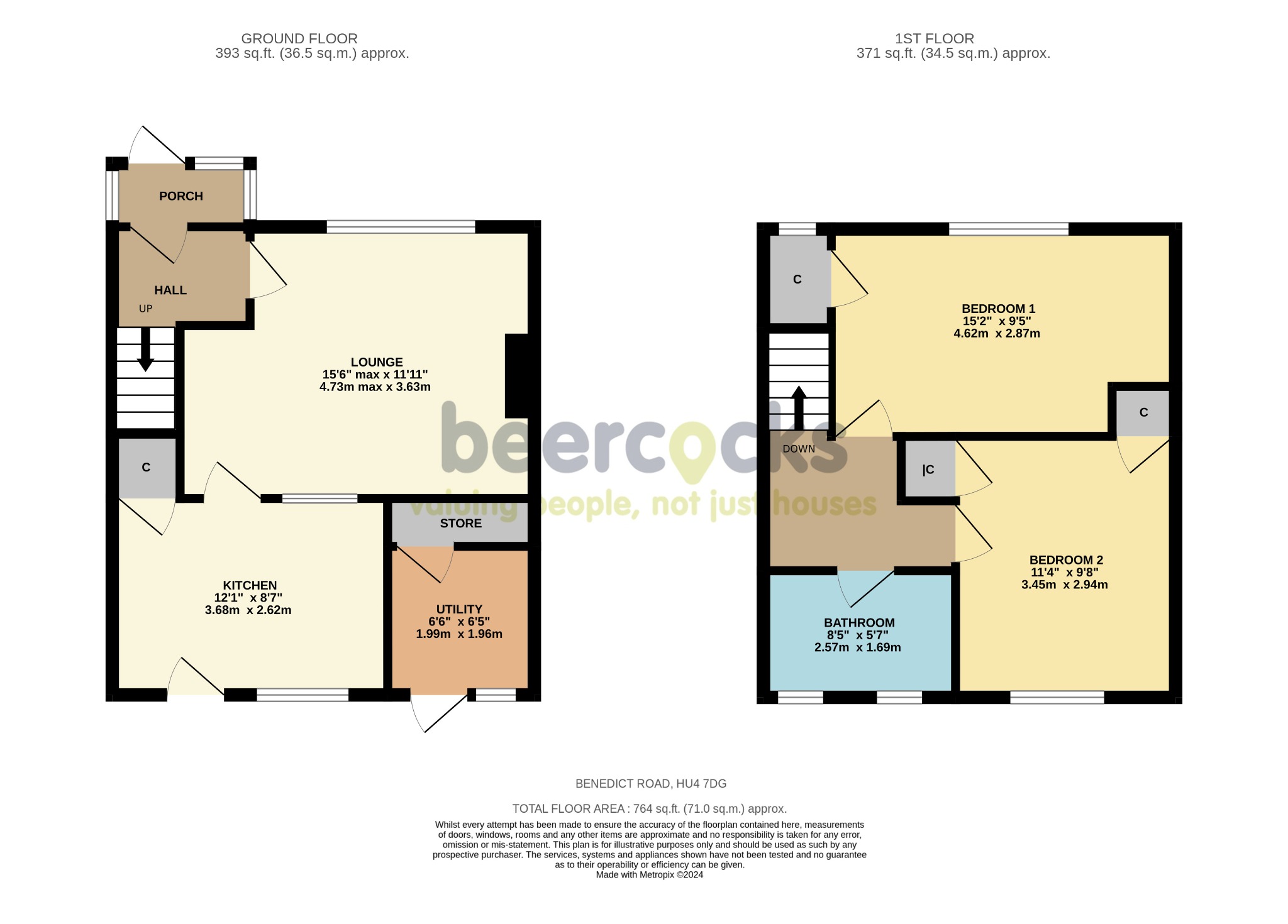 2 bed terraced house for sale in Benedict Road, Hull - Property Floorplan