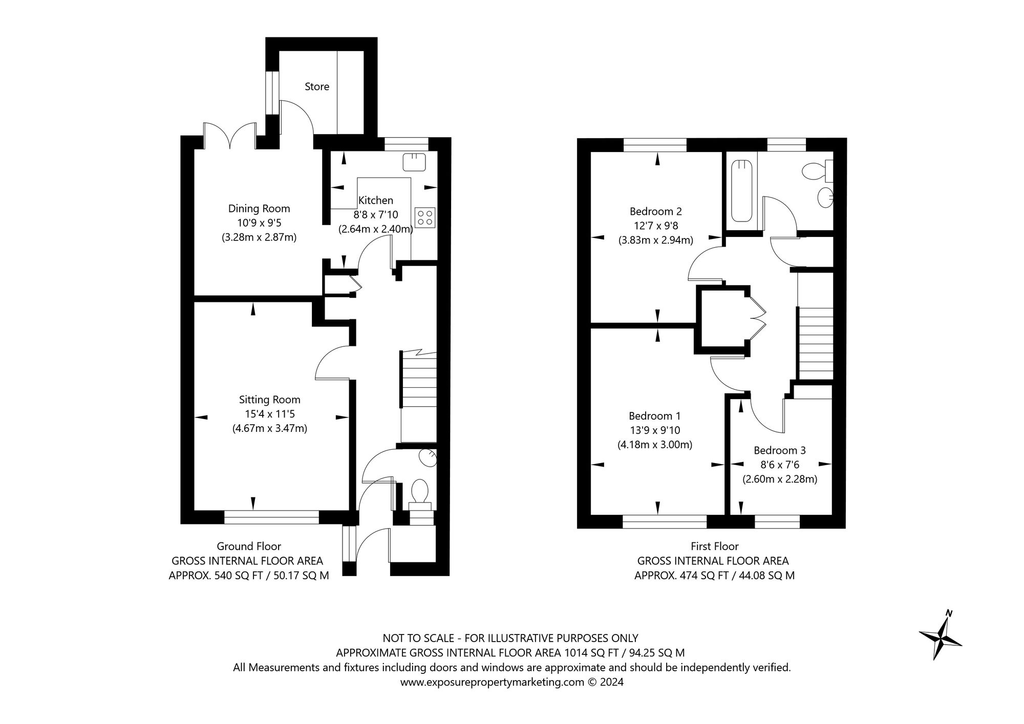 3 bed mid-terraced house for sale in Kelcbar Close, Tadcaster - Property floorplan