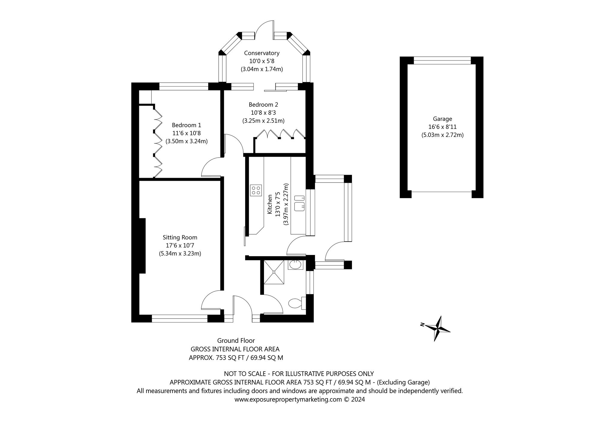 2 bed bungalow for sale in Harcourt Close, York - Property floorplan