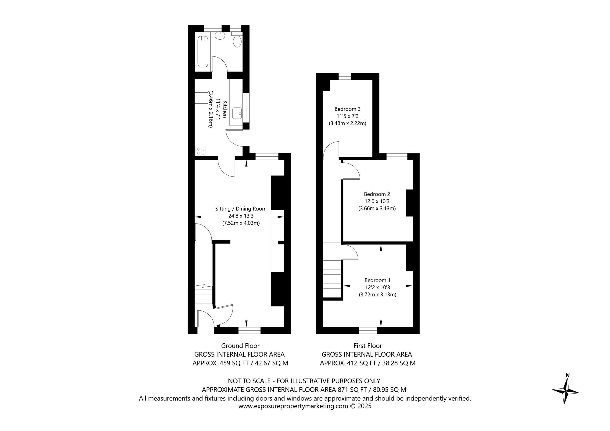 3 bed terraced house for sale in York Road, Tadcaster - Property floorplan