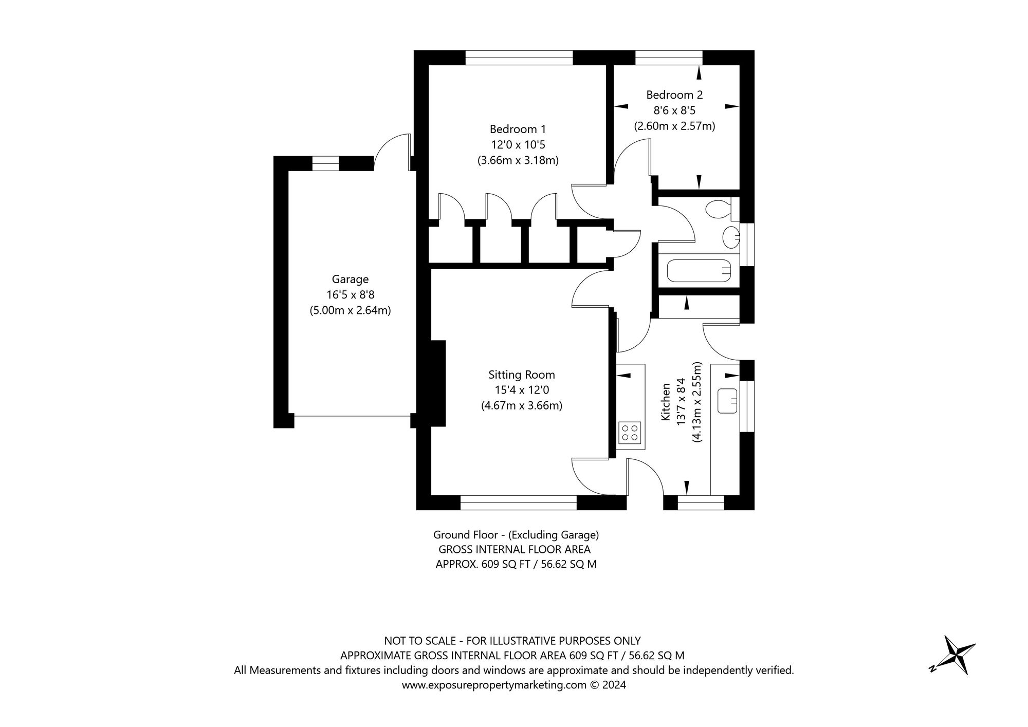 2 bed bungalow for sale in Stutton Road, Tadcaster - Property floorplan