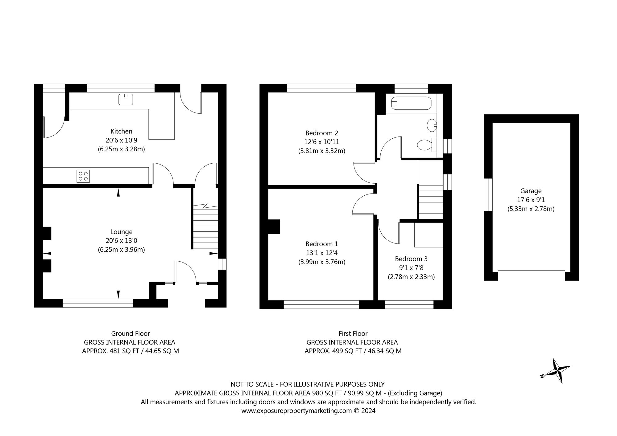 3 bed semi-detached house for sale in Stutton Road, Tadcaster - Property floorplan