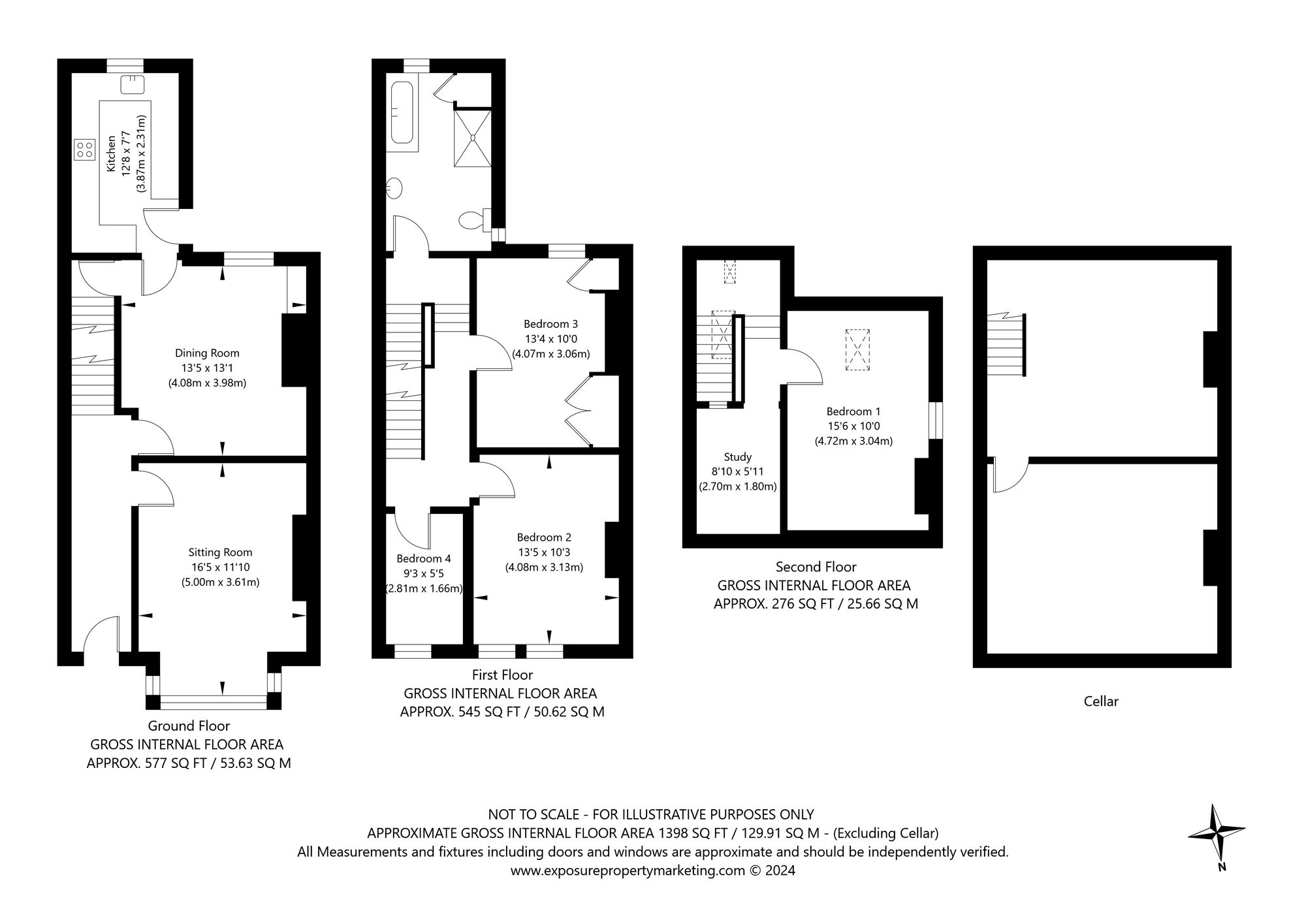 4 bed semi-detached town house for sale in York Place, Wetherby - Property floorplan