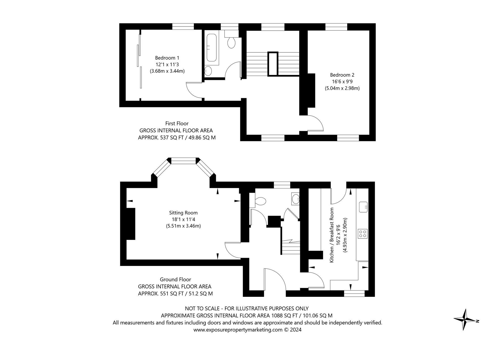 2 bed terraced house for sale in Churchyard, Tadcaster - Property floorplan