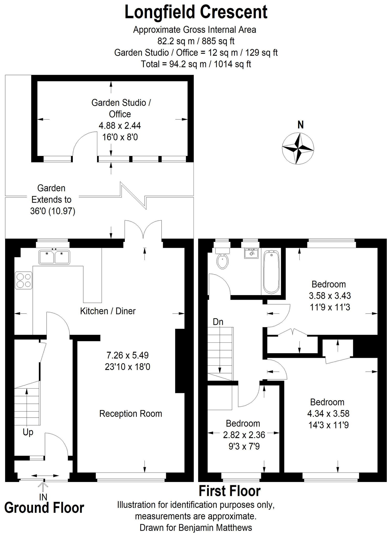 3 bed terraced house for sale in Longfield Crescent, London - Property Floorplan