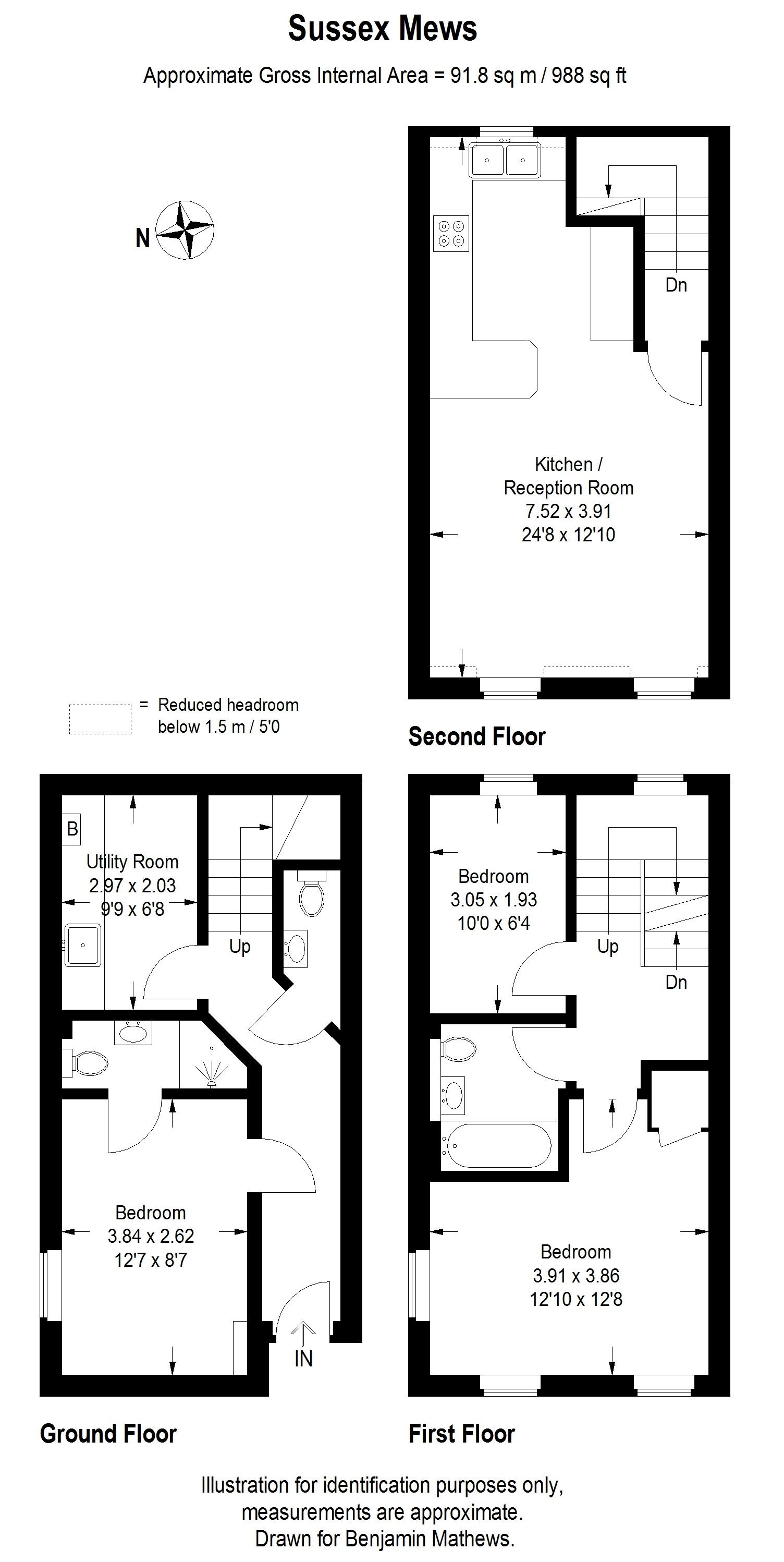 3 bed end of terrace house to rent in Sussex Mews, London - Property Floorplan