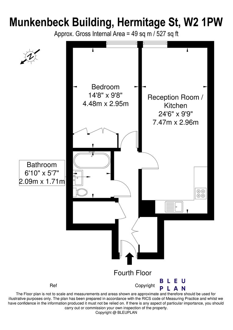 1 bed apartment to rent in Hermitage Street, London - Property floorplan