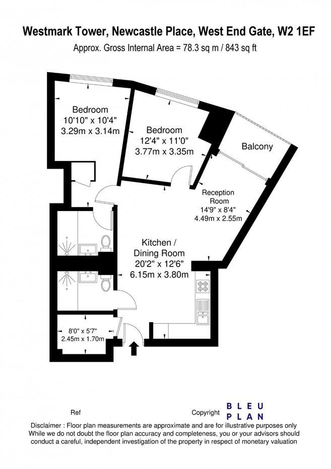 2 bed apartment for sale in Newcastle Place, London - Property floorplan