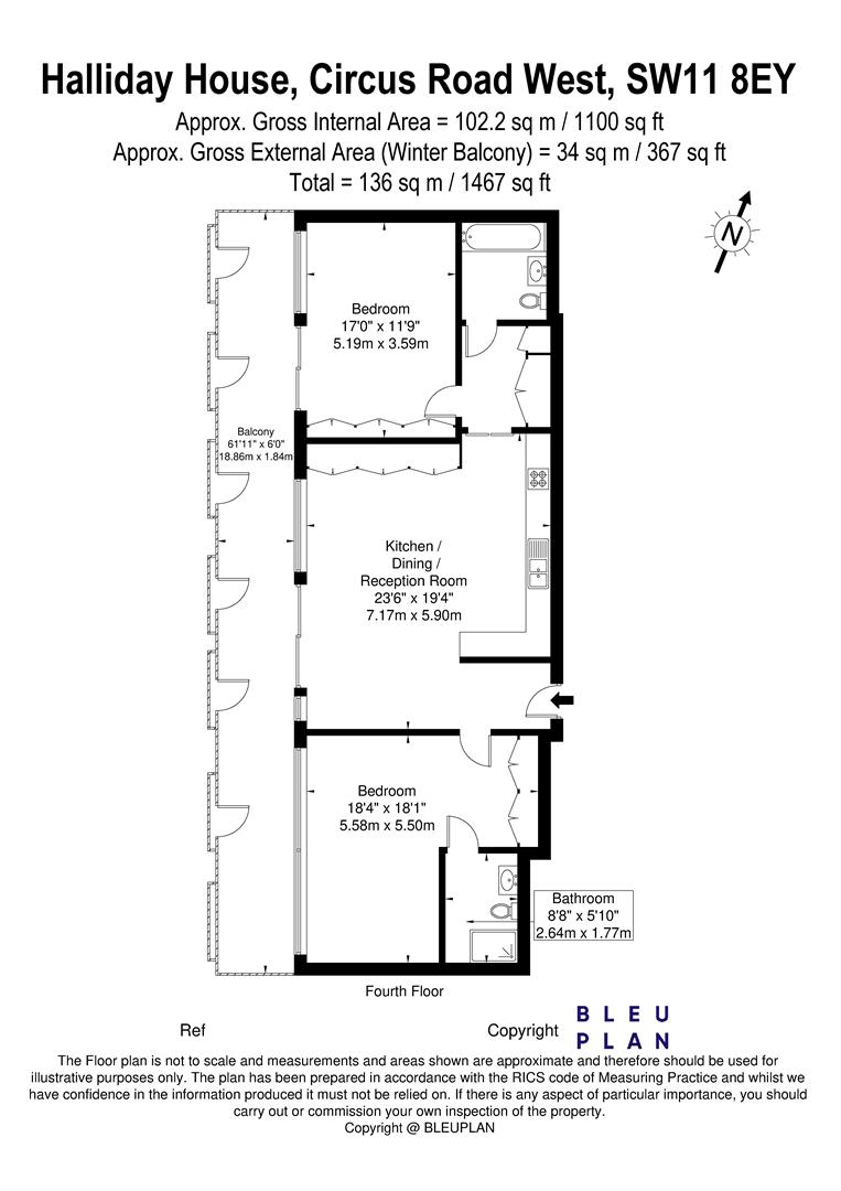 2 bed apartment to rent in Circus Road West, London - Property floorplan