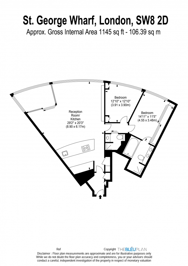 2 bed apartment to rent in St. George Wharf, London - Property floorplan