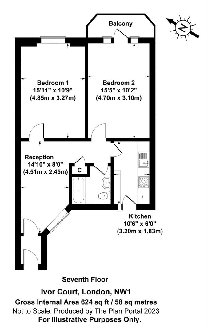 2 bed flat for sale in Gloucester Place, London - Property floorplan