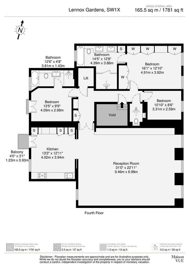 3 bed apartment for sale in Lennox Gardens, London - Property floorplan