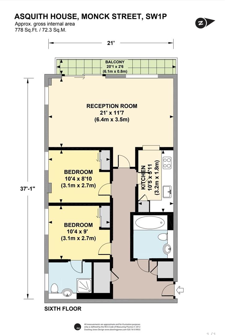 2 bed apartment to rent in Monck Street, London - Property floorplan