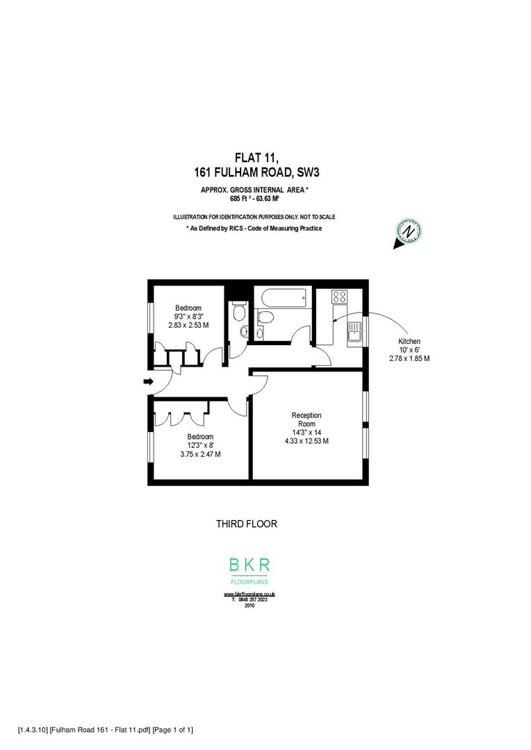 2 bed apartment to rent in Fulham Road, London - Property floorplan