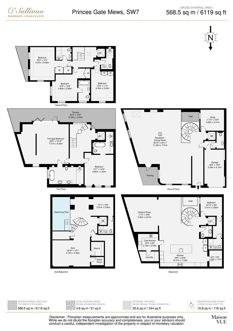 6 bed flat for sale in Princes Gate Mews, London - Property floorplan