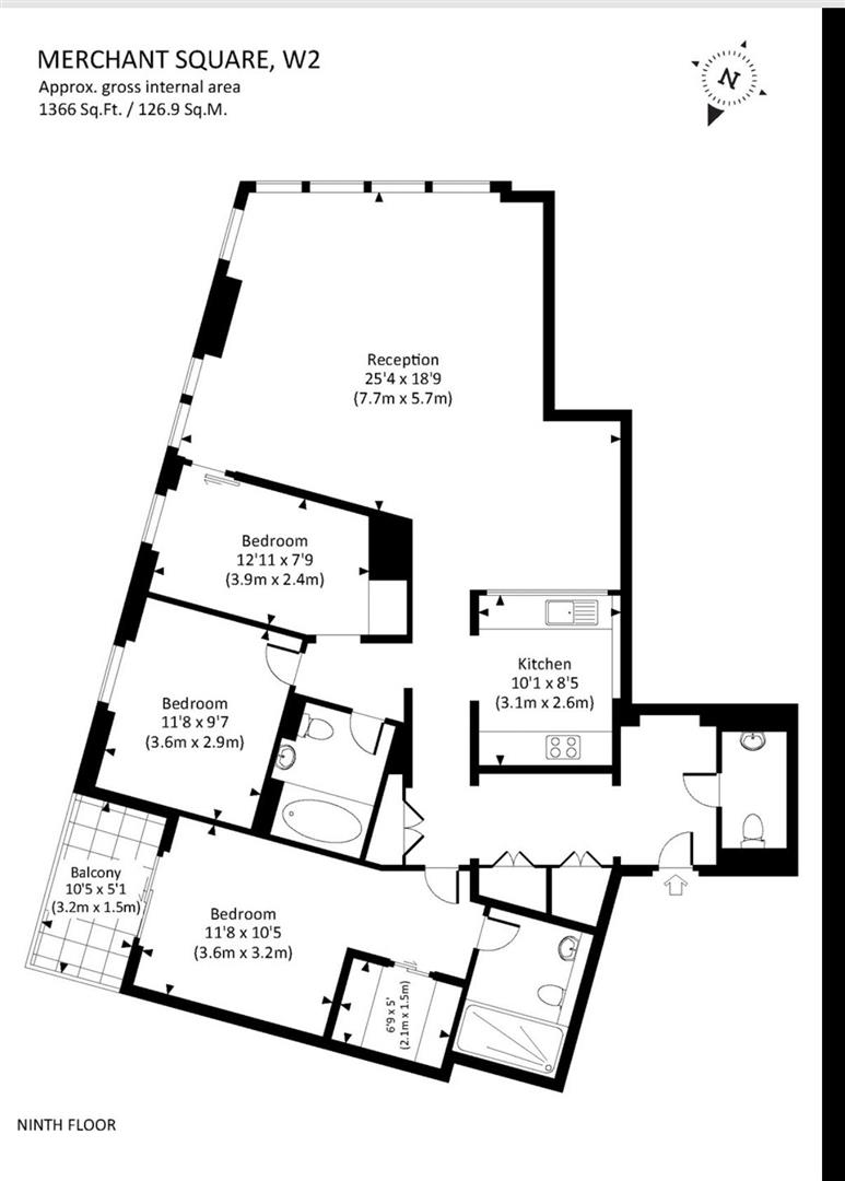 3 bed apartment to rent in Merchant Square, London - Property floorplan