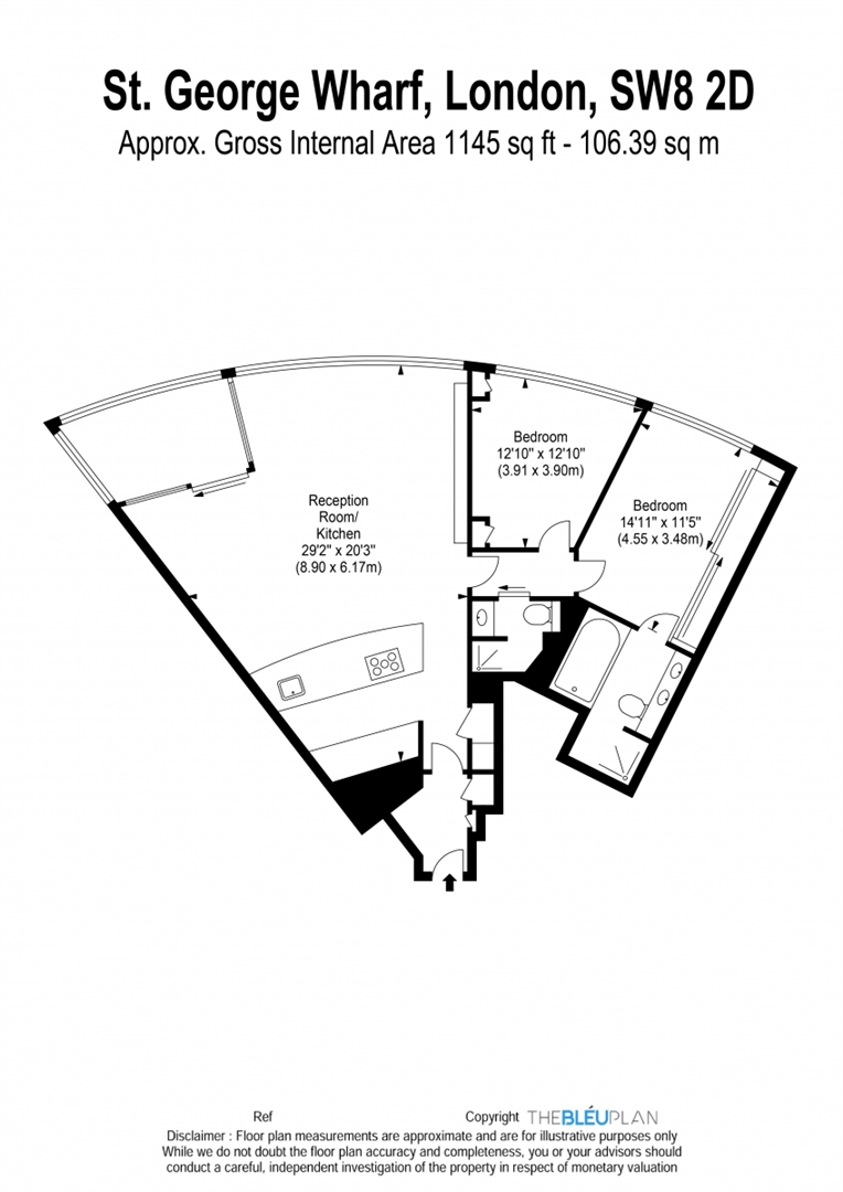 2 bed apartment for sale in St. George Wharf, London - Property floorplan