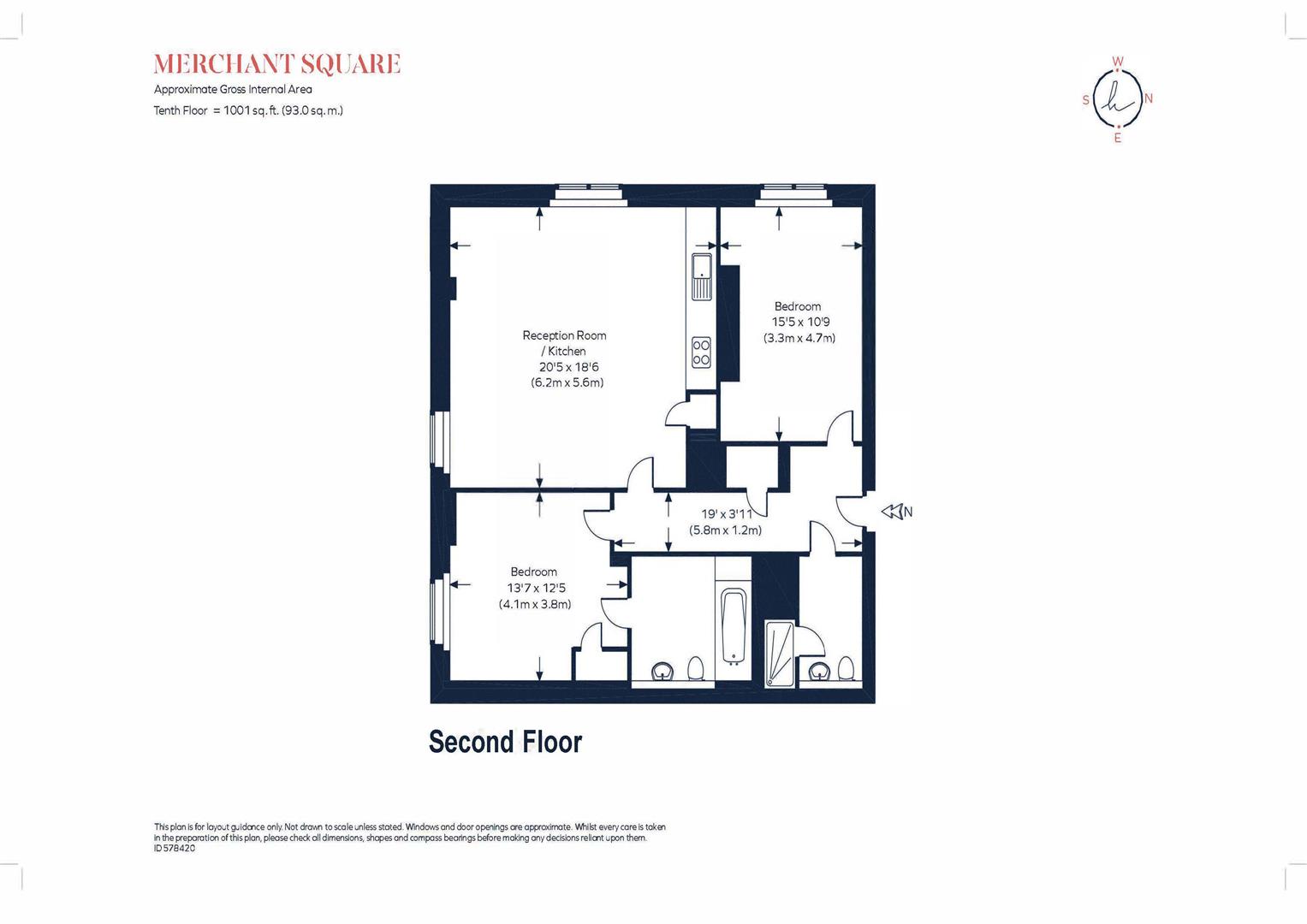 2 bed apartment for sale in Merchant Square East, Paddington - Property floorplan