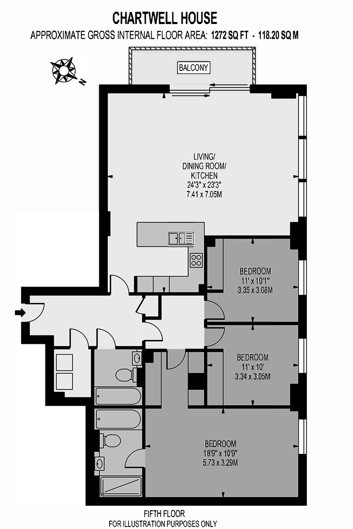 3 bed apartment to rent, London - Property floorplan