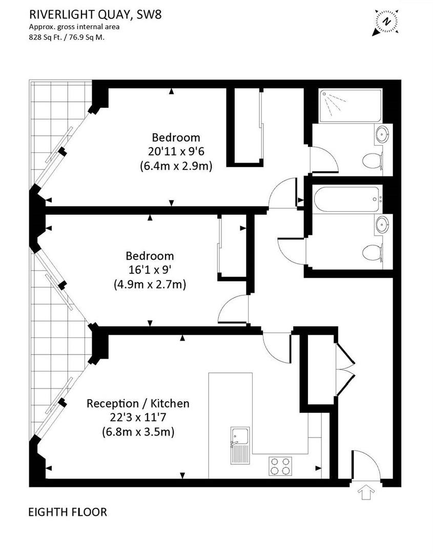 2 bed apartment to rent in Riverlight Quay, London - Property floorplan
