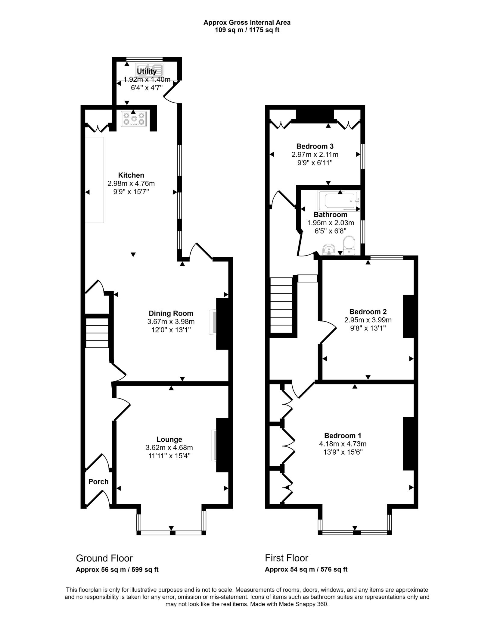 3 bed terraced house for sale in Princes Road, Rhyl - Property floorplan