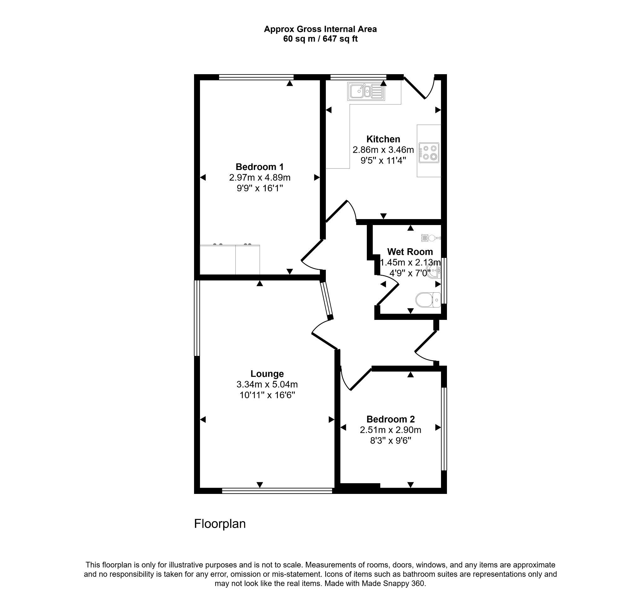 2 bed bungalow for sale in Ashly Court, St. Asaph - Property floorplan