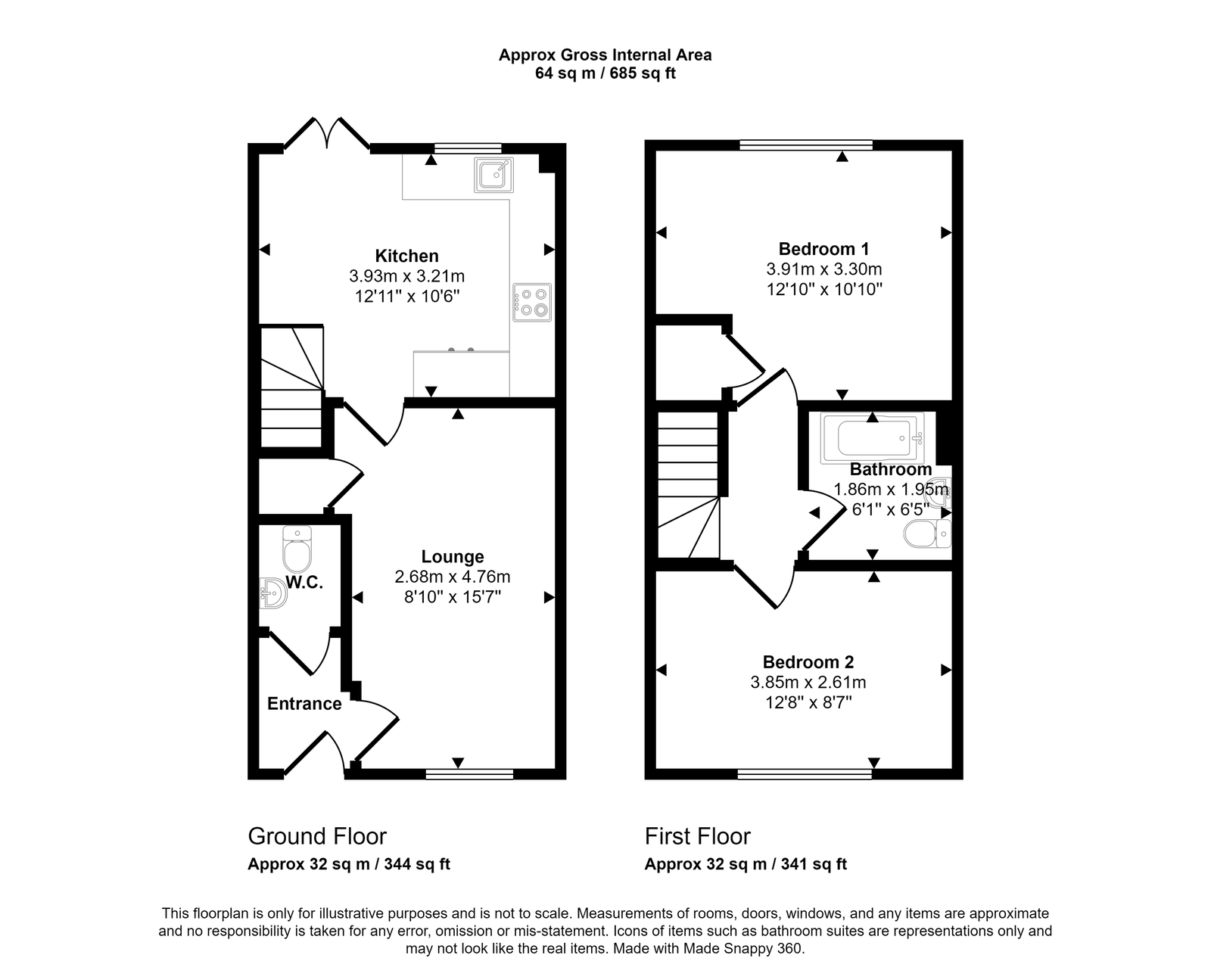 2 bed semi-detached house for sale, Dyseth - Property floorplan