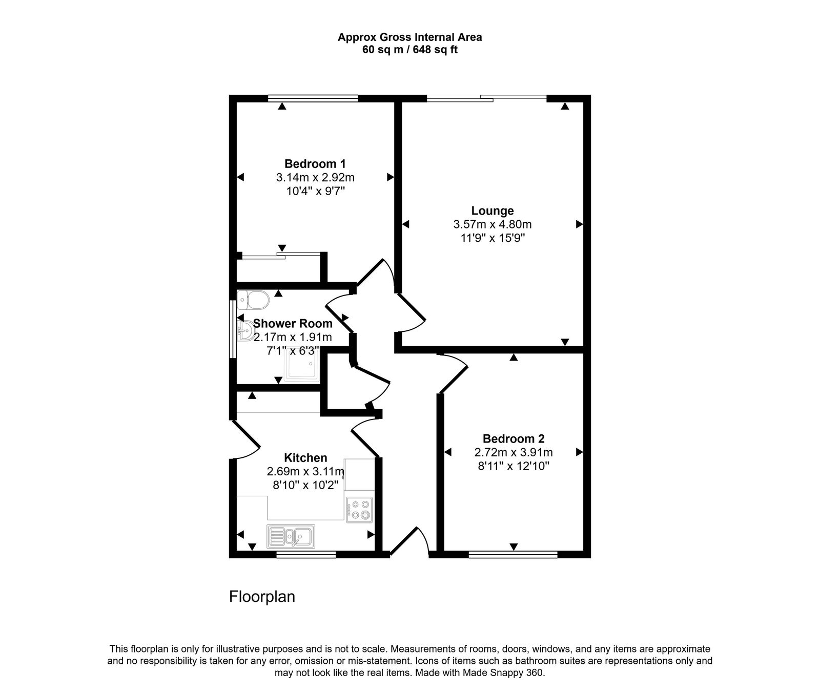 2 bed semi-detached bungalow for sale in Maes Offa, Rhyl - Property floorplan